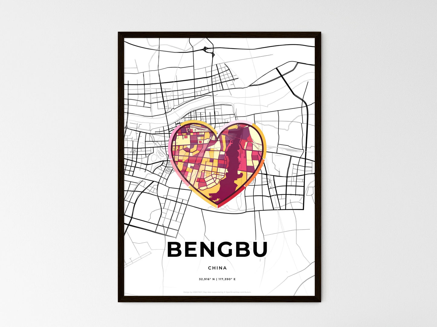 BENGBU CHINA minimal art map with a colorful icon. Where it all began, Couple map gift. Style 2