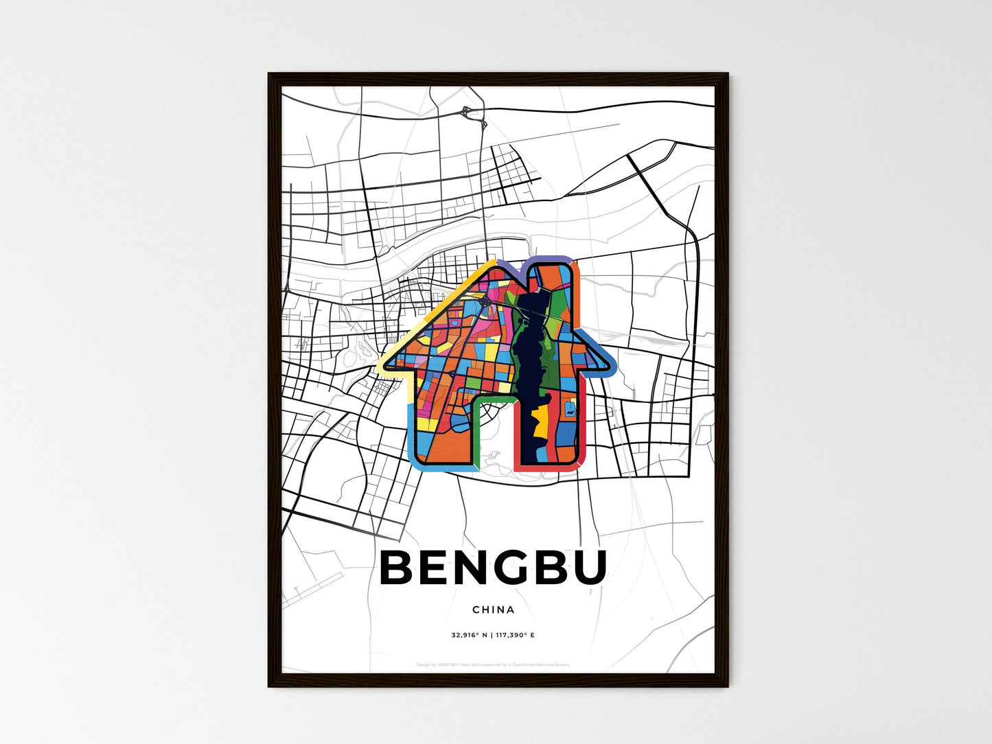BENGBU CHINA minimal art map with a colorful icon. Where it all began, Couple map gift. Style 3