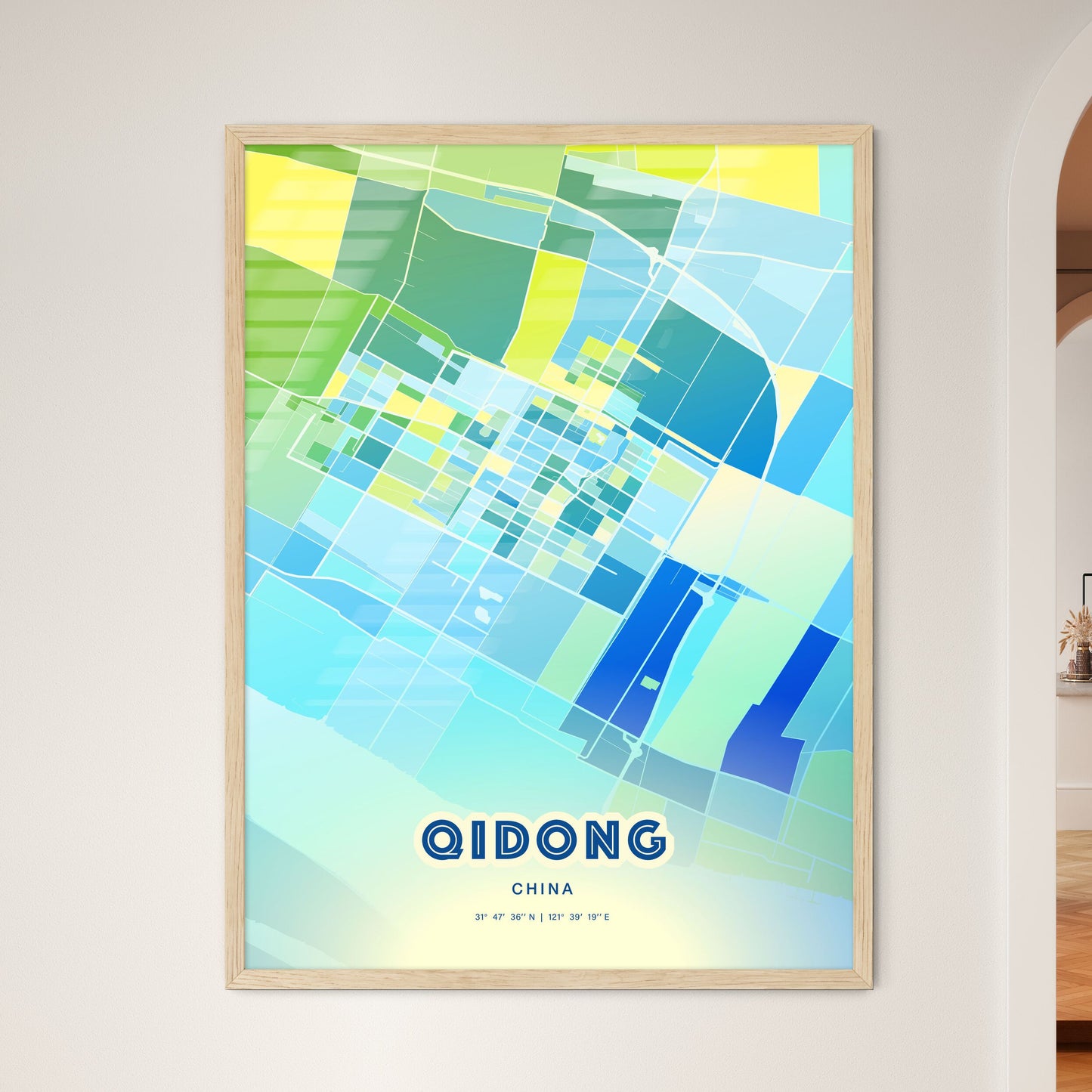 Colorful QIDONG CHINA Fine Art Map Cool Blue