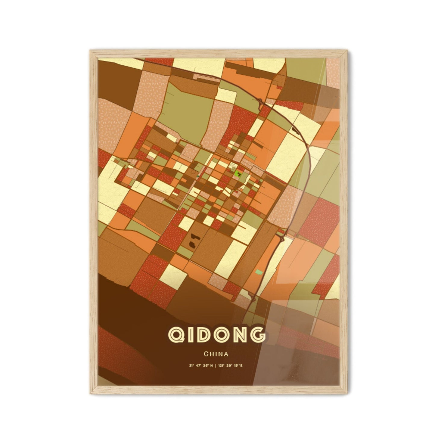 Colorful QIDONG CHINA Fine Art Map Farmhouse