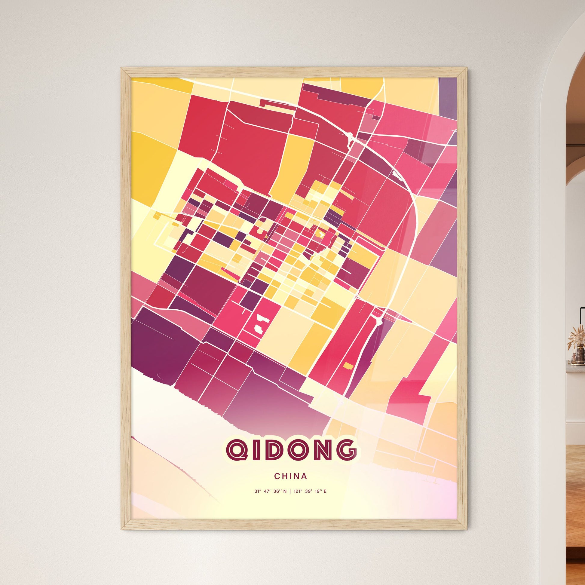 Colorful QIDONG CHINA Fine Art Map Hot Red