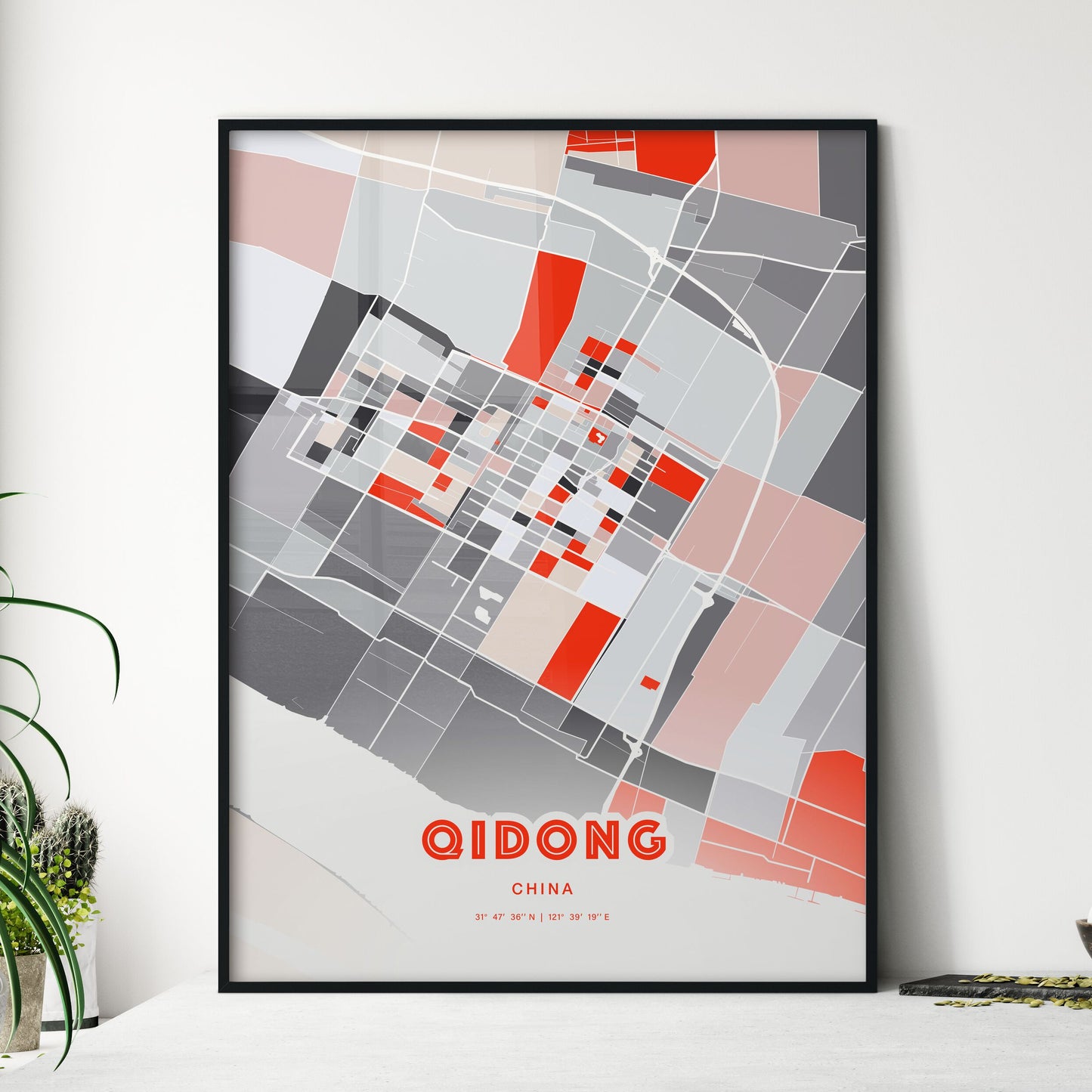 Colorful QIDONG CHINA Fine Art Map Modern