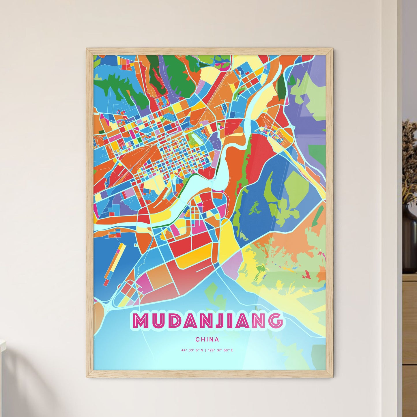 Colorful MUDANJIANG CHINA Fine Art Map Crazy Colors