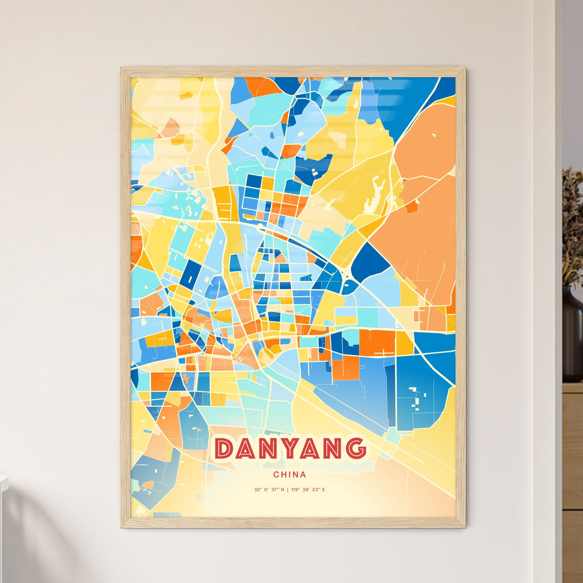 Colorful DANYANG CHINA Fine Art Map Blue Orange