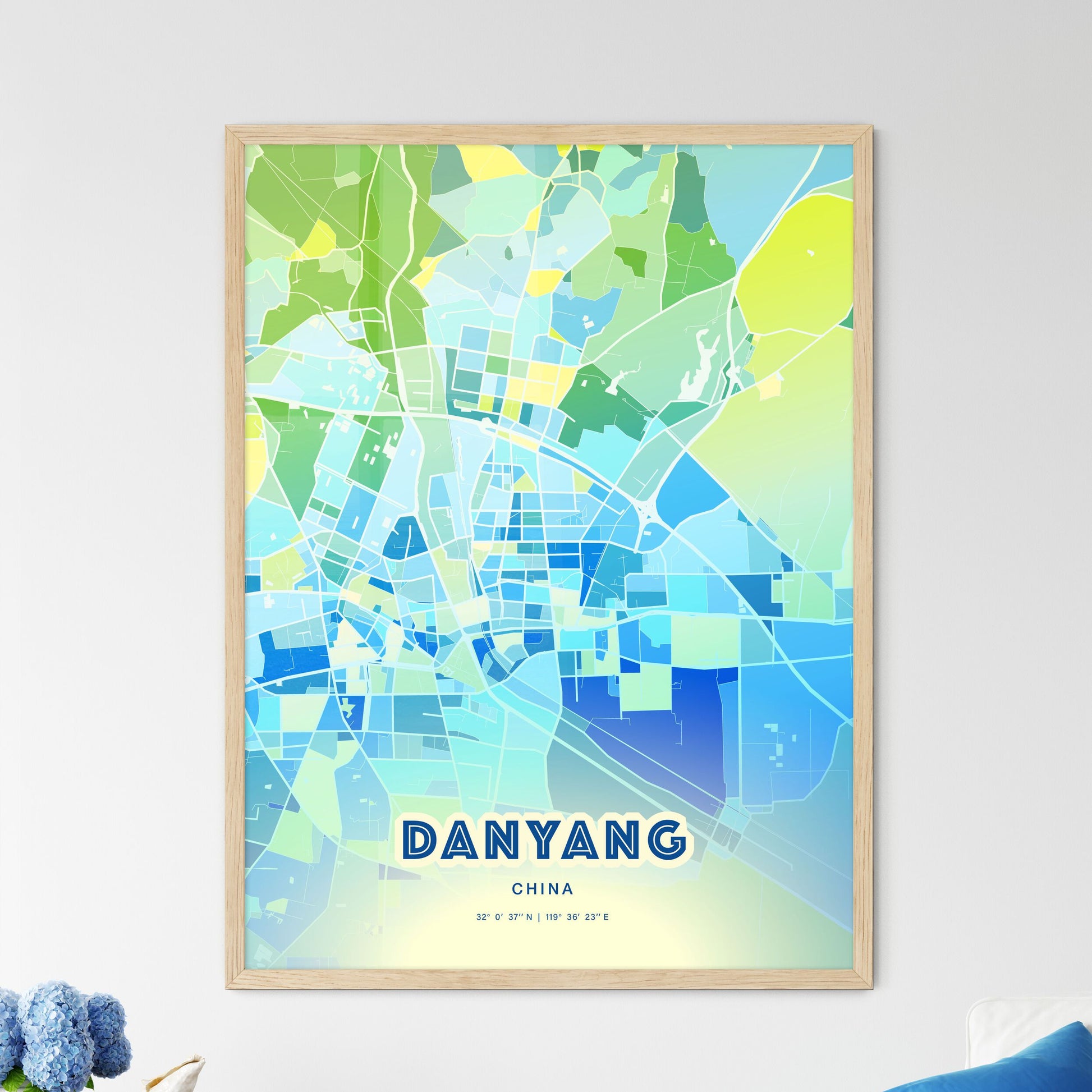 Colorful DANYANG CHINA Fine Art Map Cool Blue