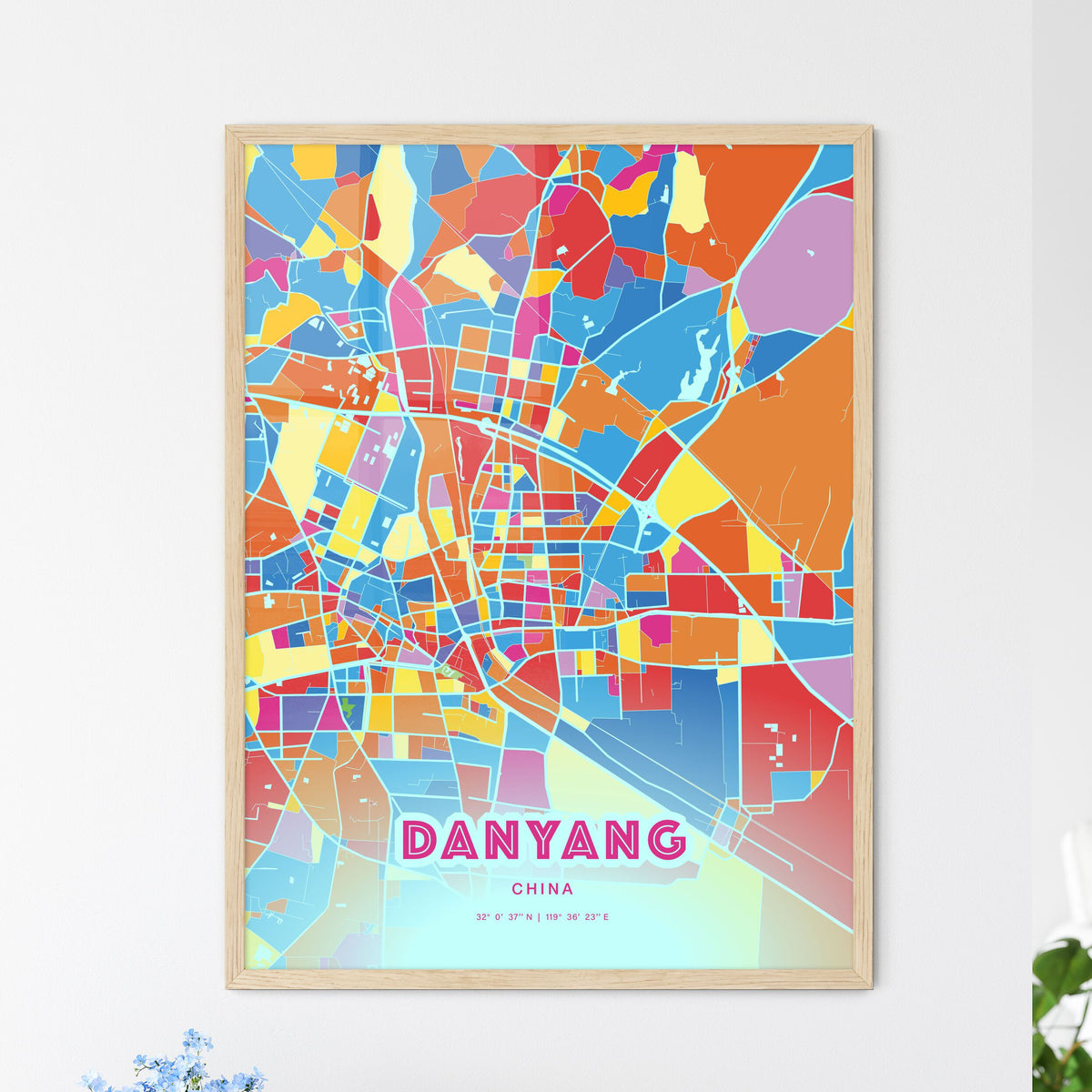 Colorful DANYANG CHINA Fine Art Map Crazy Colors