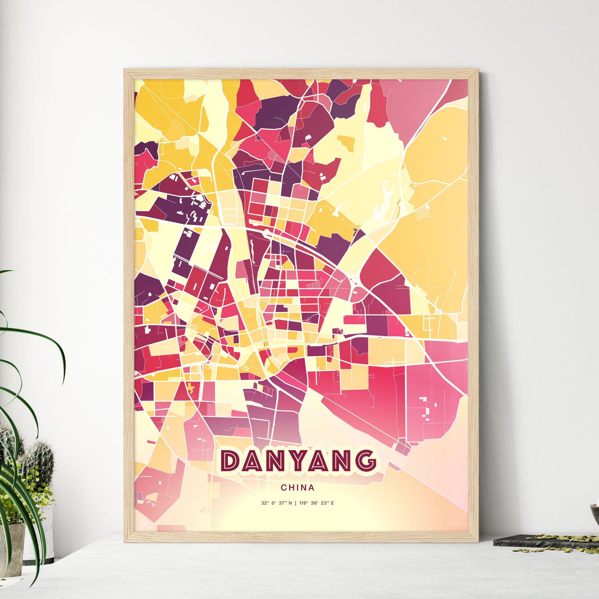 Colorful DANYANG CHINA Fine Art Map Hot Red