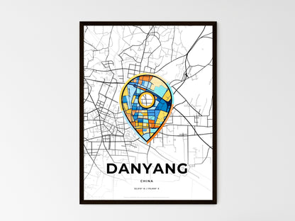 DANYANG CHINA minimal art map with a colorful icon. Where it all began, Couple map gift. Style 1