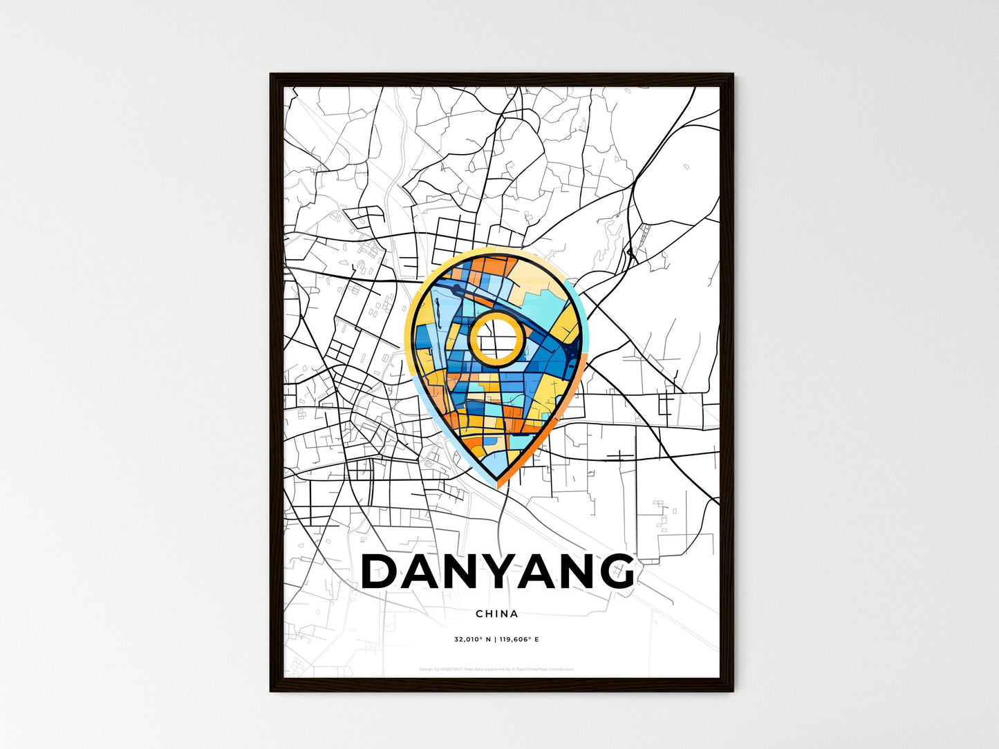 Danyang China wedding art map with pointer icon