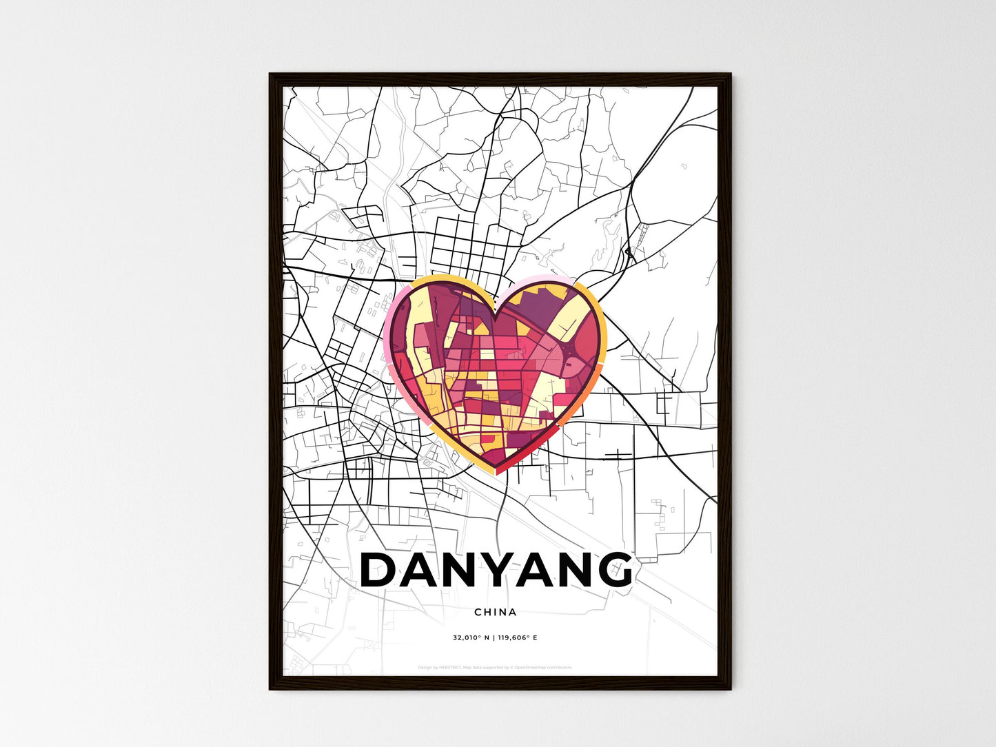 DANYANG CHINA minimal art map with a colorful icon. Where it all began, Couple map gift. Style 2