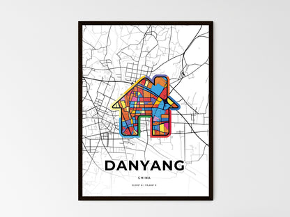 DANYANG CHINA minimal art map with a colorful icon. Where it all began, Couple map gift. Style 3