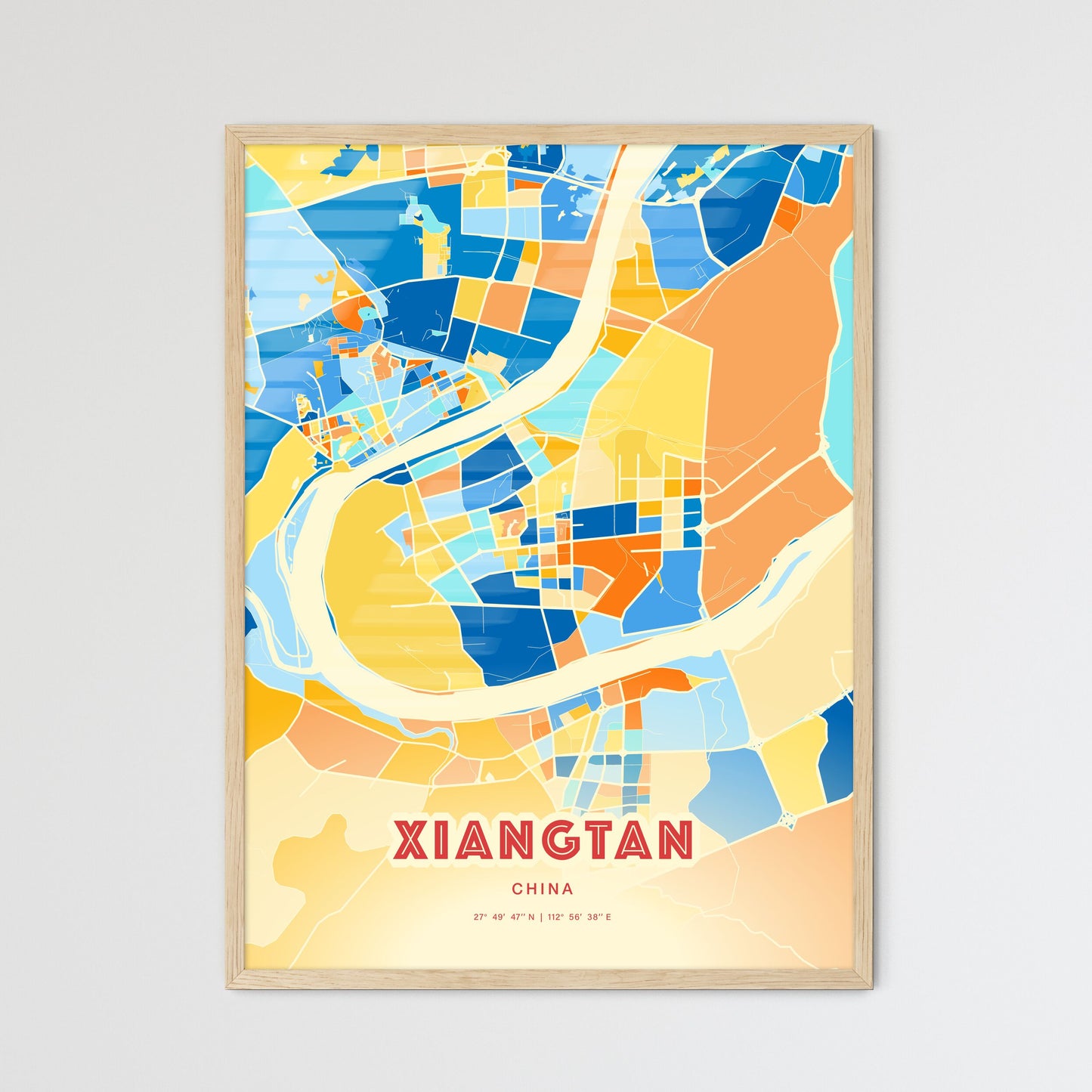 Colorful XIANGTAN CHINA Fine Art Map Blue Orange