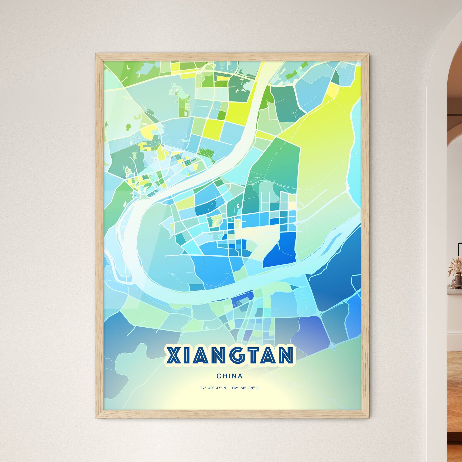 Colorful XIANGTAN CHINA Fine Art Map Cool Blue