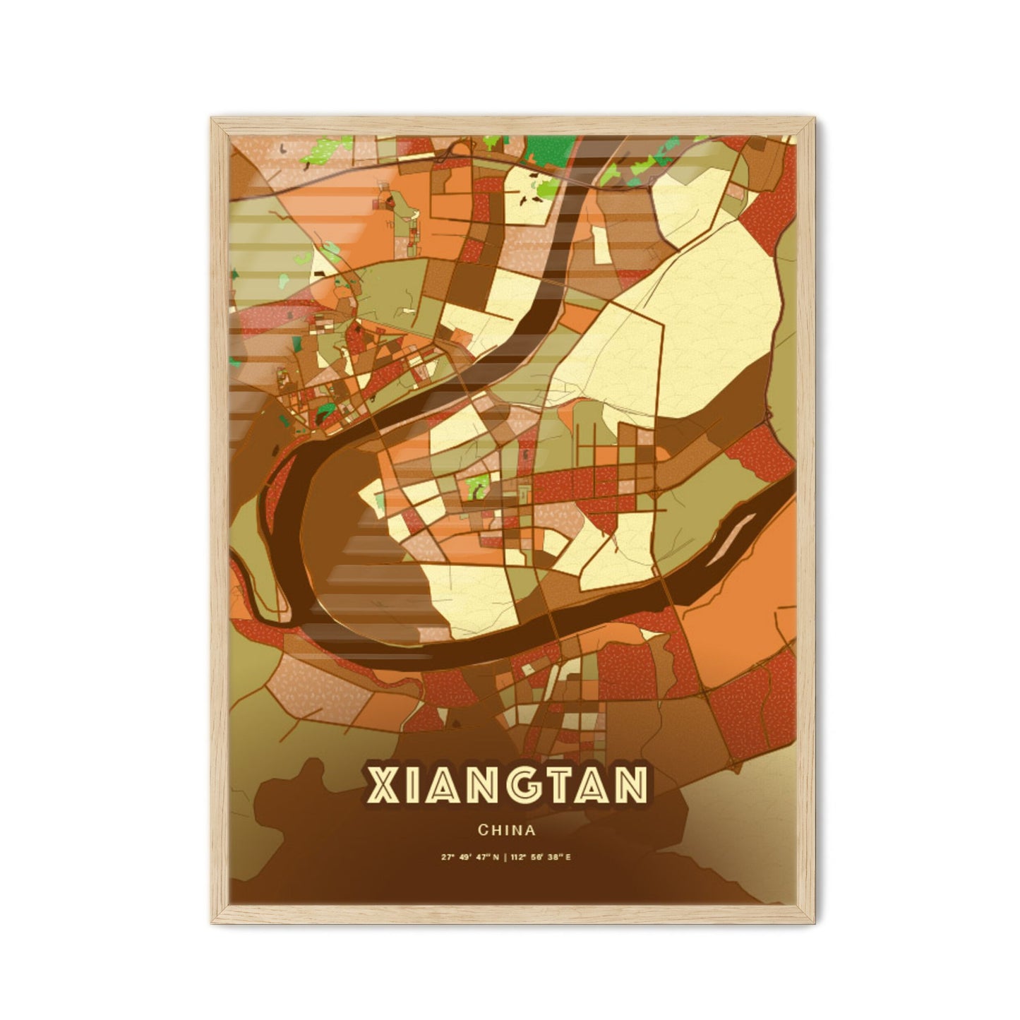 Colorful XIANGTAN CHINA Fine Art Map Farmhouse