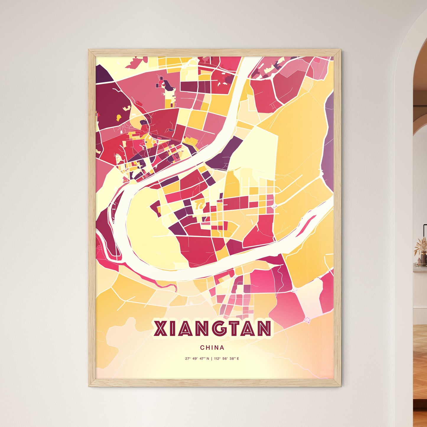 Colorful XIANGTAN CHINA Fine Art Map Hot Red