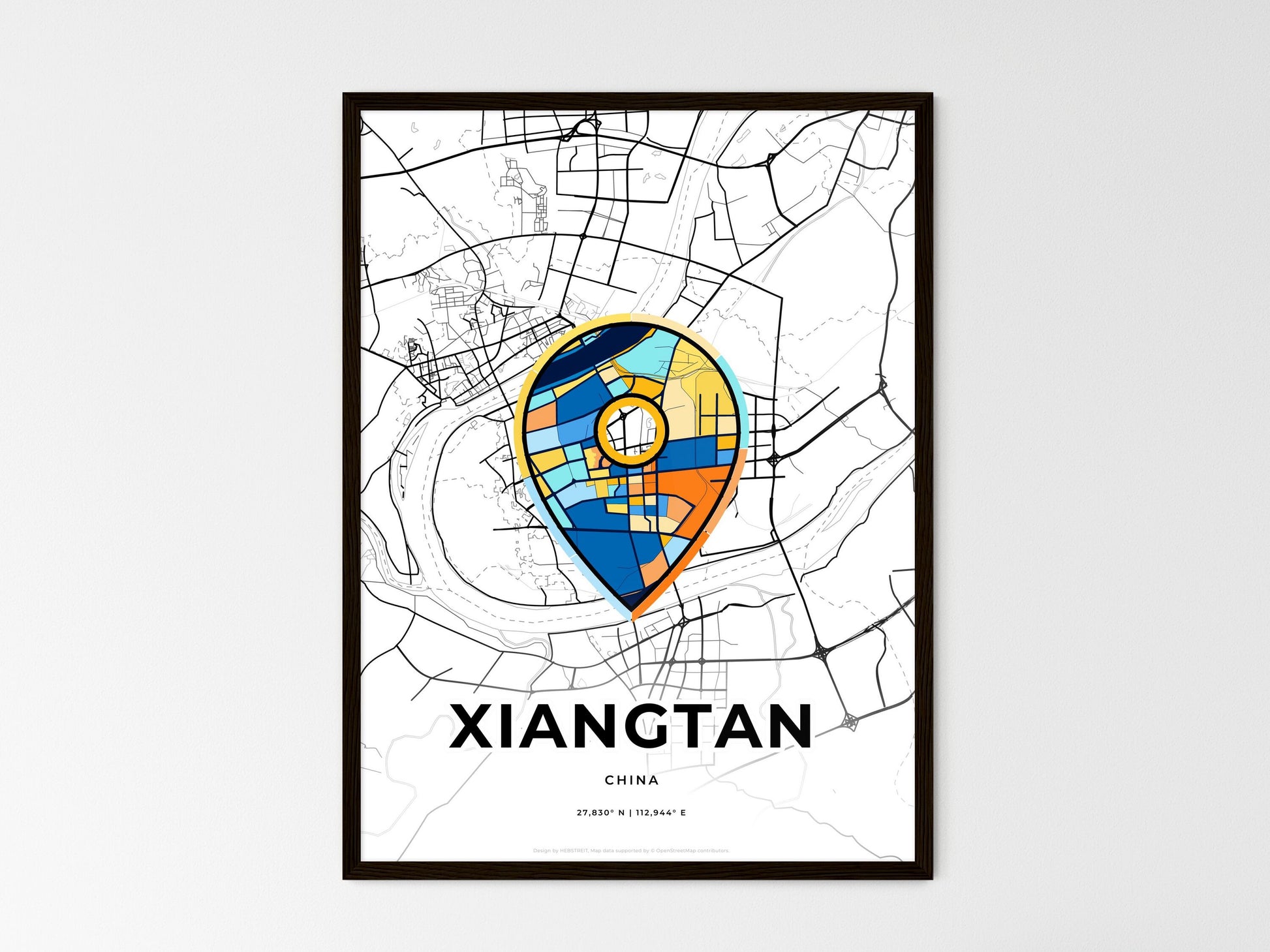 Xiangtan China wedding art map with pointer icon