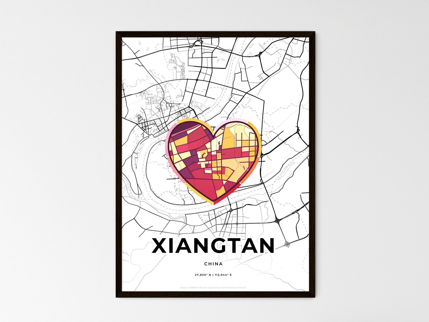 Xiangtan China wedding art map with heart icon