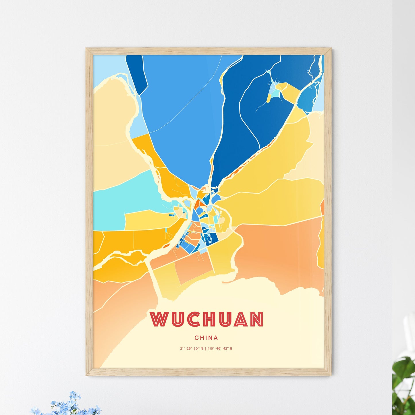 Colorful WUCHUAN CHINA Fine Art Map Blue Orange