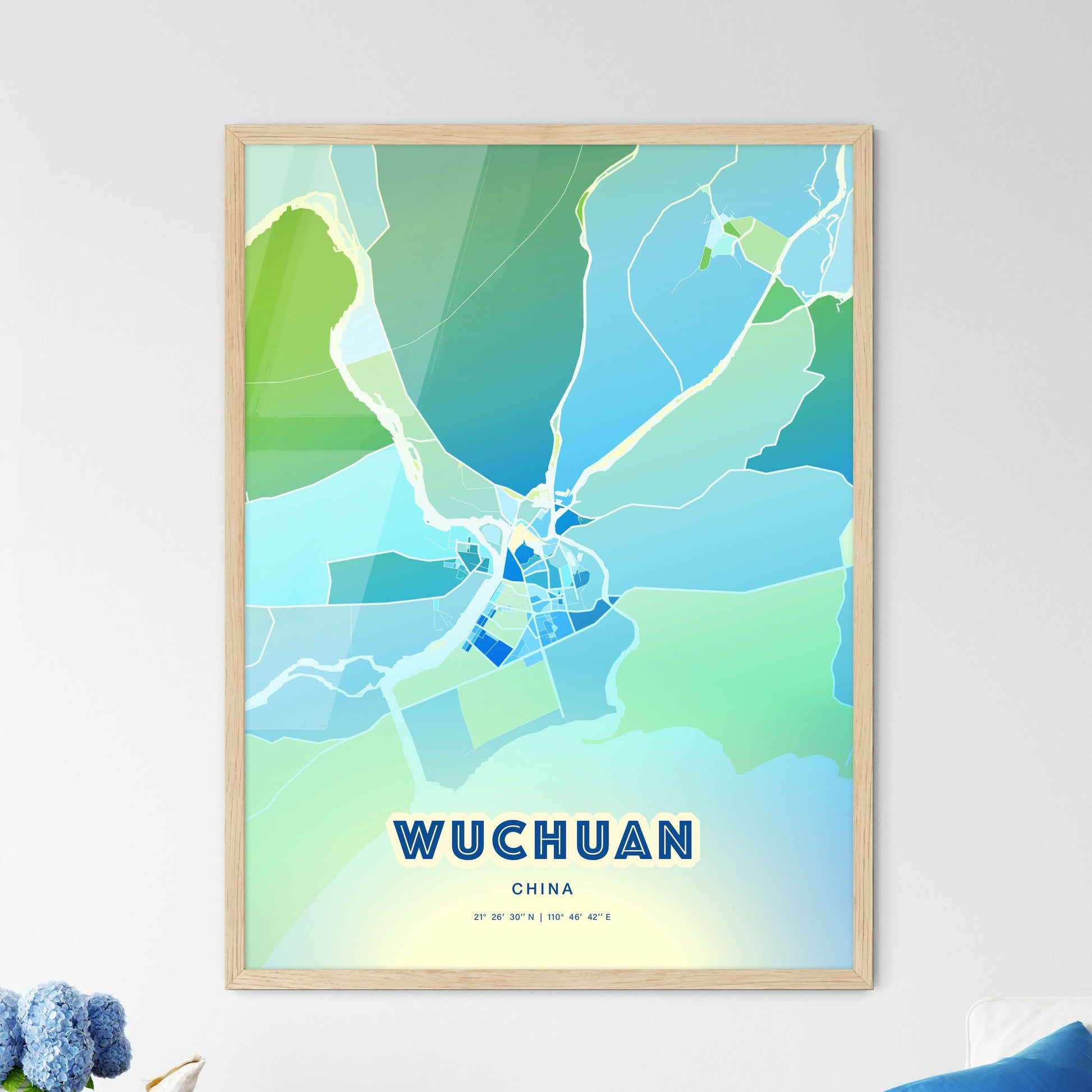 Colorful WUCHUAN CHINA Fine Art Map Cool Blue