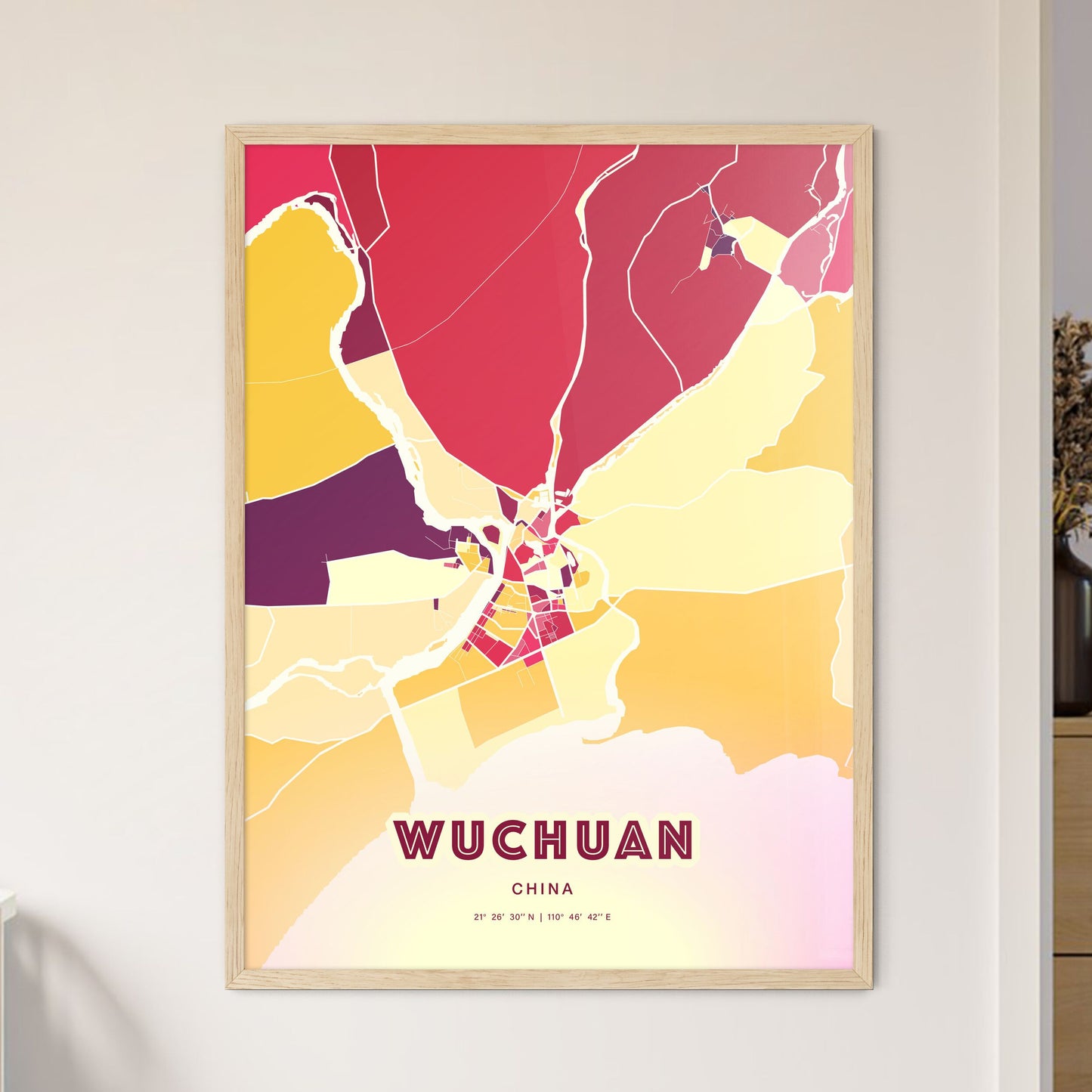 Colorful WUCHUAN CHINA Fine Art Map Hot Red