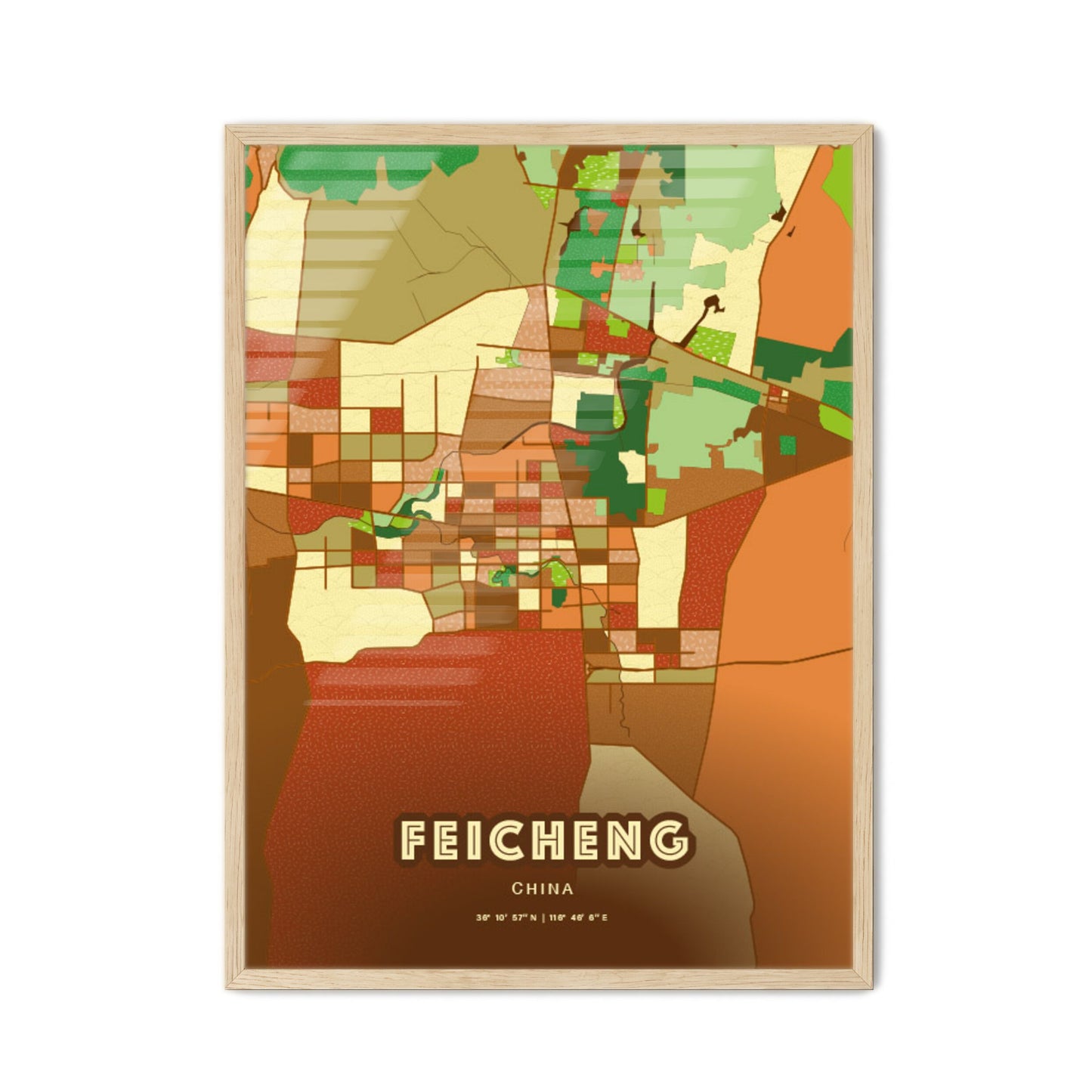 Colorful FEICHENG CHINA Fine Art Map Farmhouse