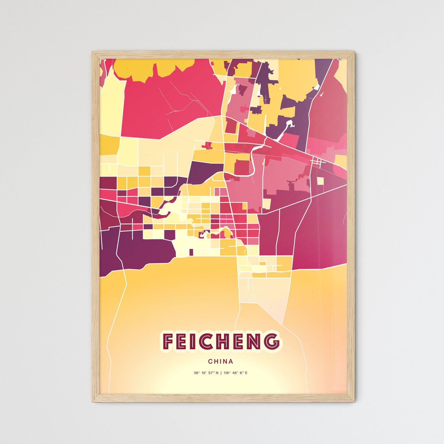 Colorful FEICHENG CHINA Fine Art Map Hot Red