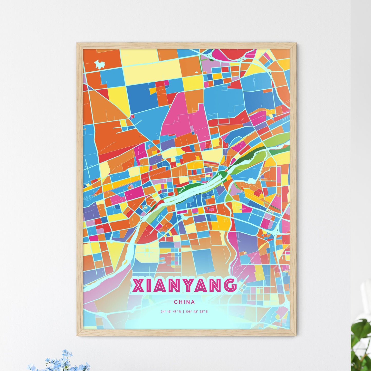 Colorful XIANYANG CHINA Fine Art Map Crazy Colors
