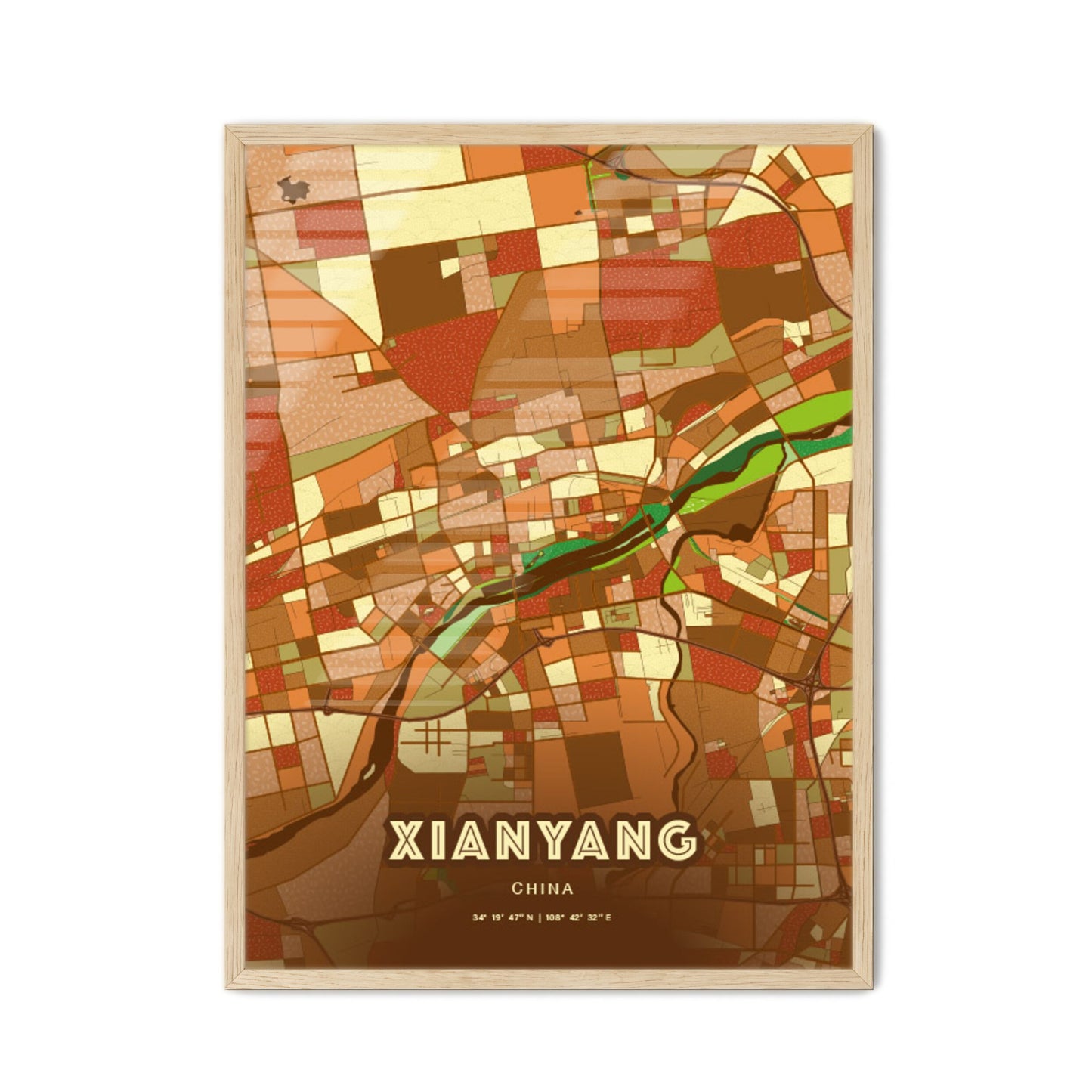 Colorful XIANYANG CHINA Fine Art Map Farmhouse