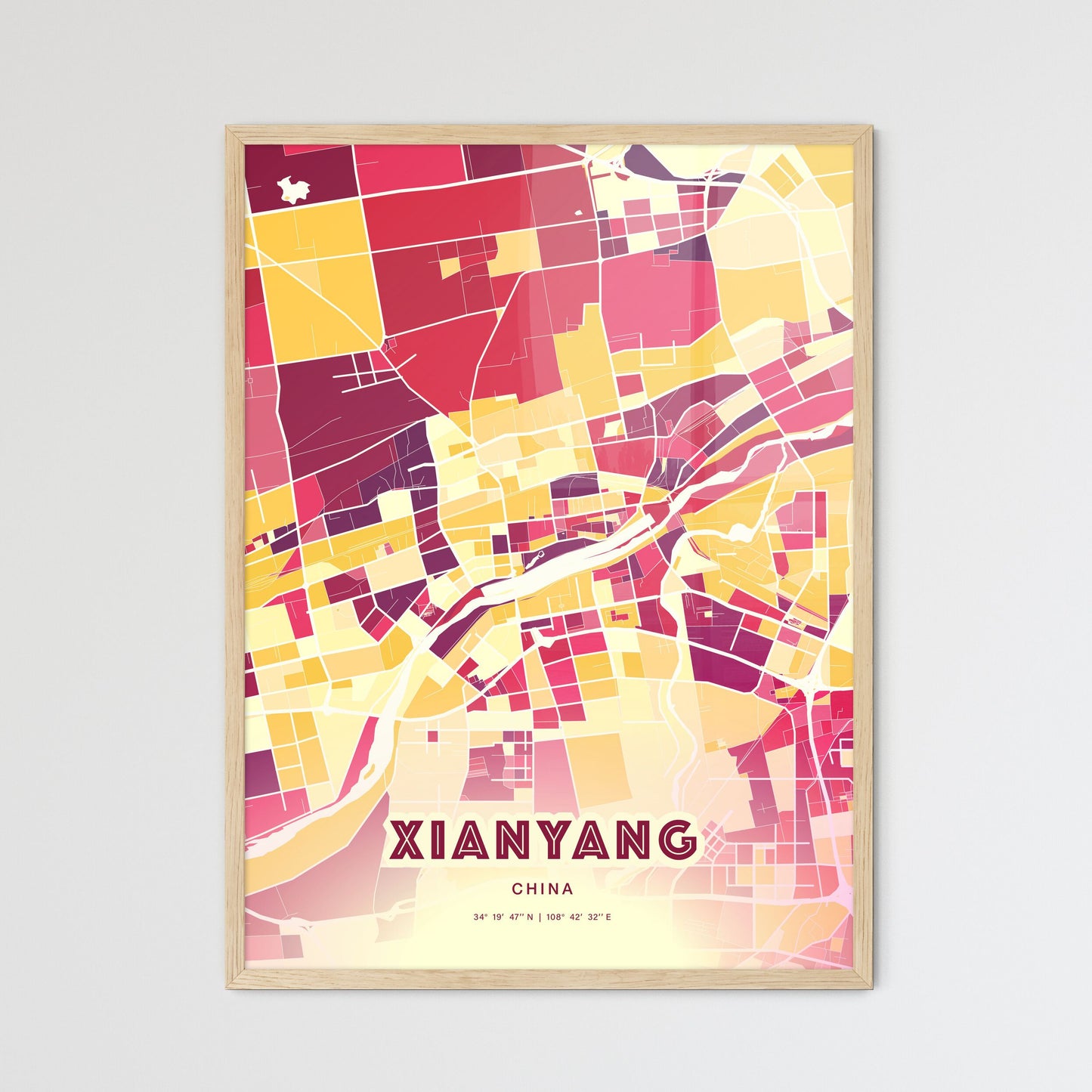 Colorful XIANYANG CHINA Fine Art Map Hot Red