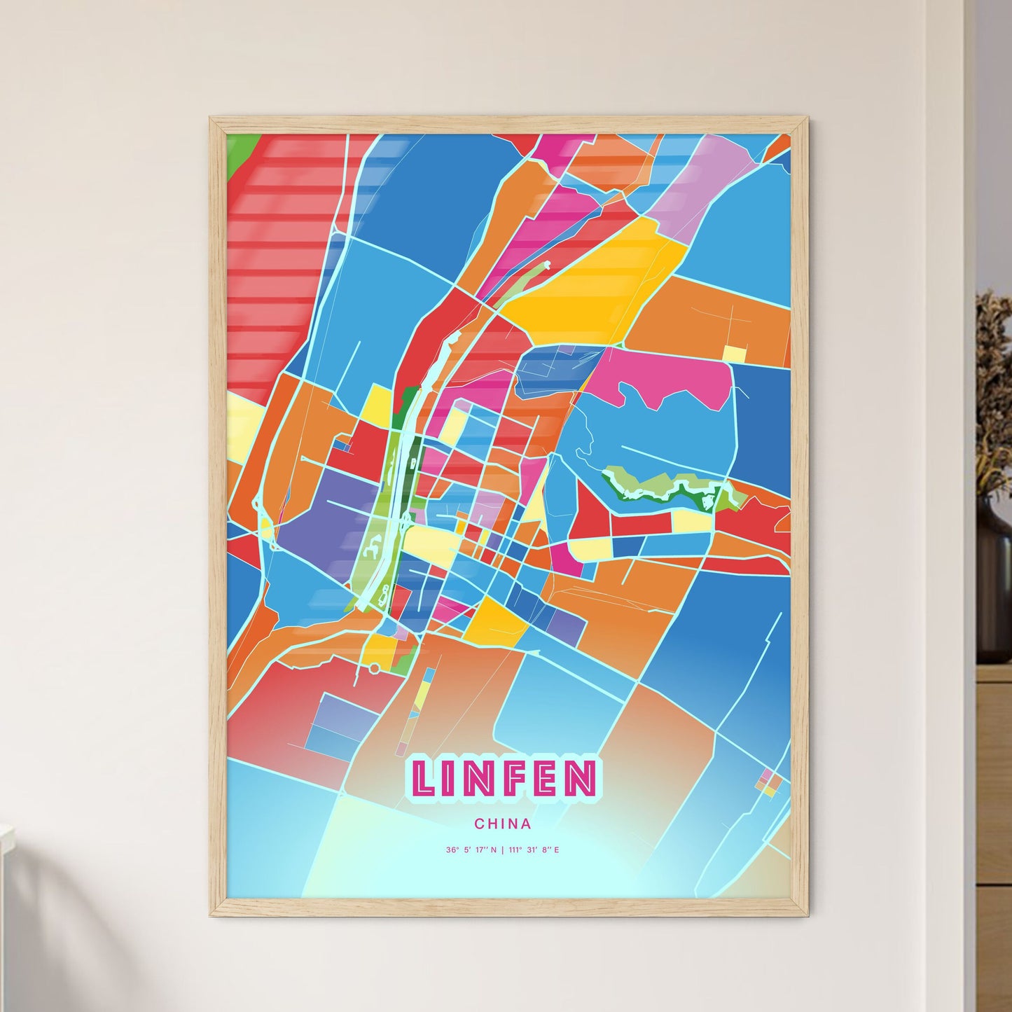 Colorful LINFEN CHINA Fine Art Map Crazy Colors