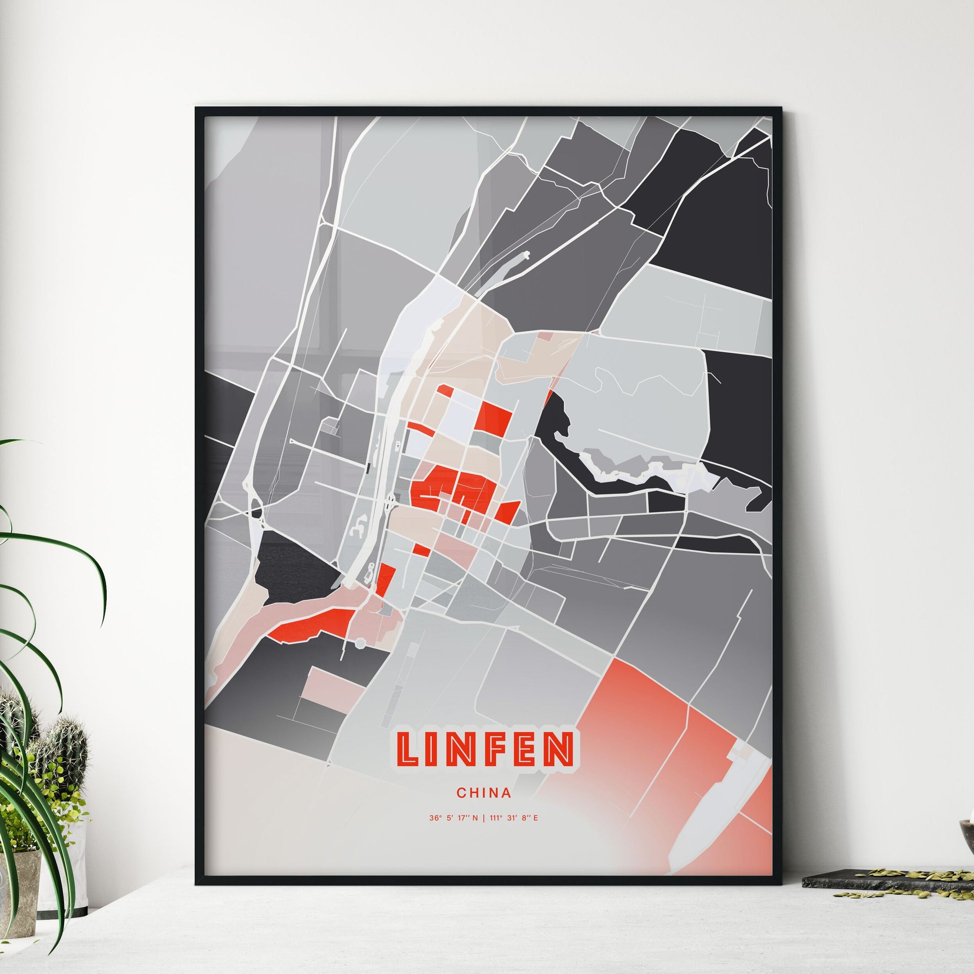 Colorful LINFEN CHINA Fine Art Map Modern