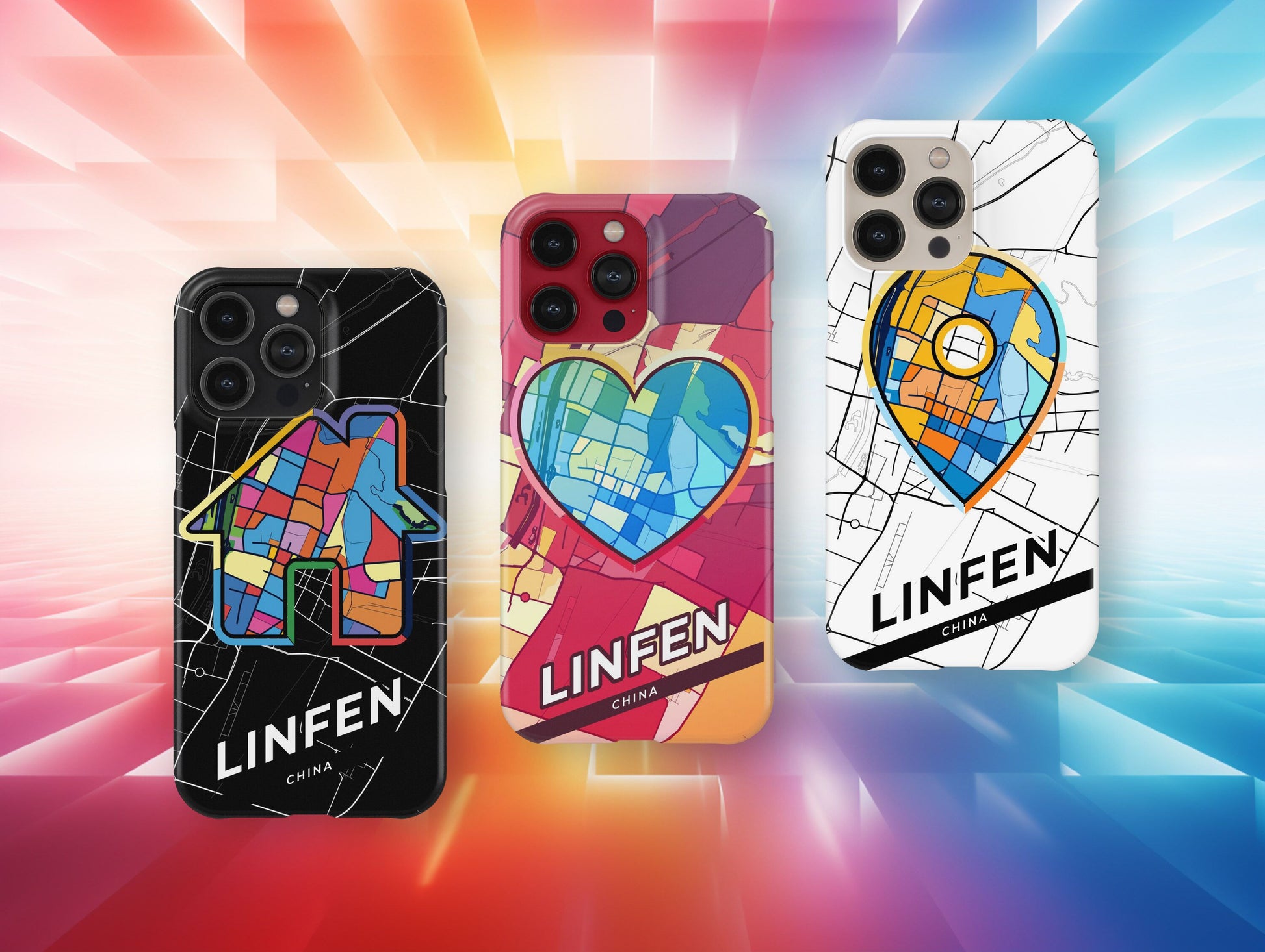Linfen China slim phone case with colorful icon. Birthday, wedding or housewarming gift. Couple match cases.