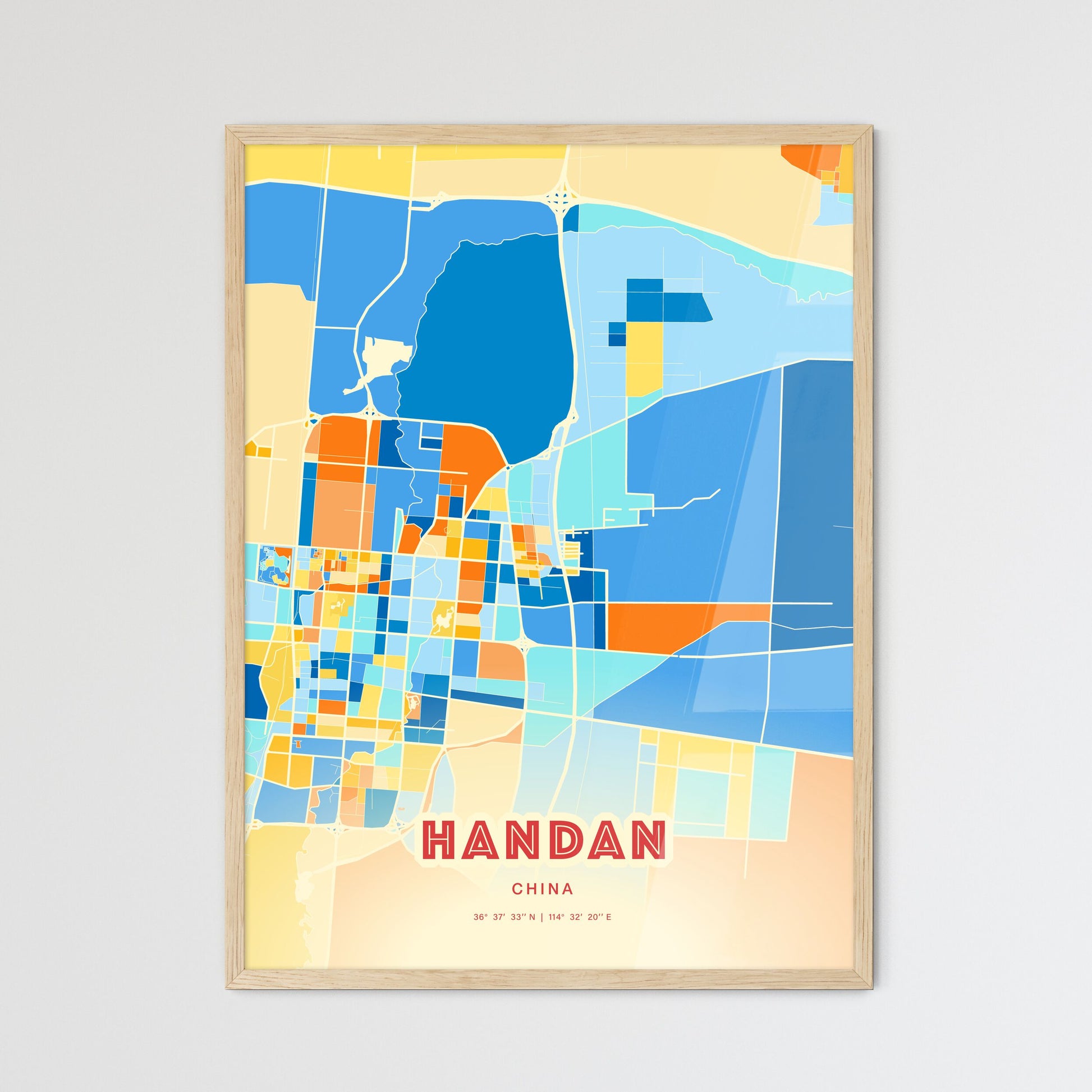 Colorful HANDAN CHINA Fine Art Map Blue Orange