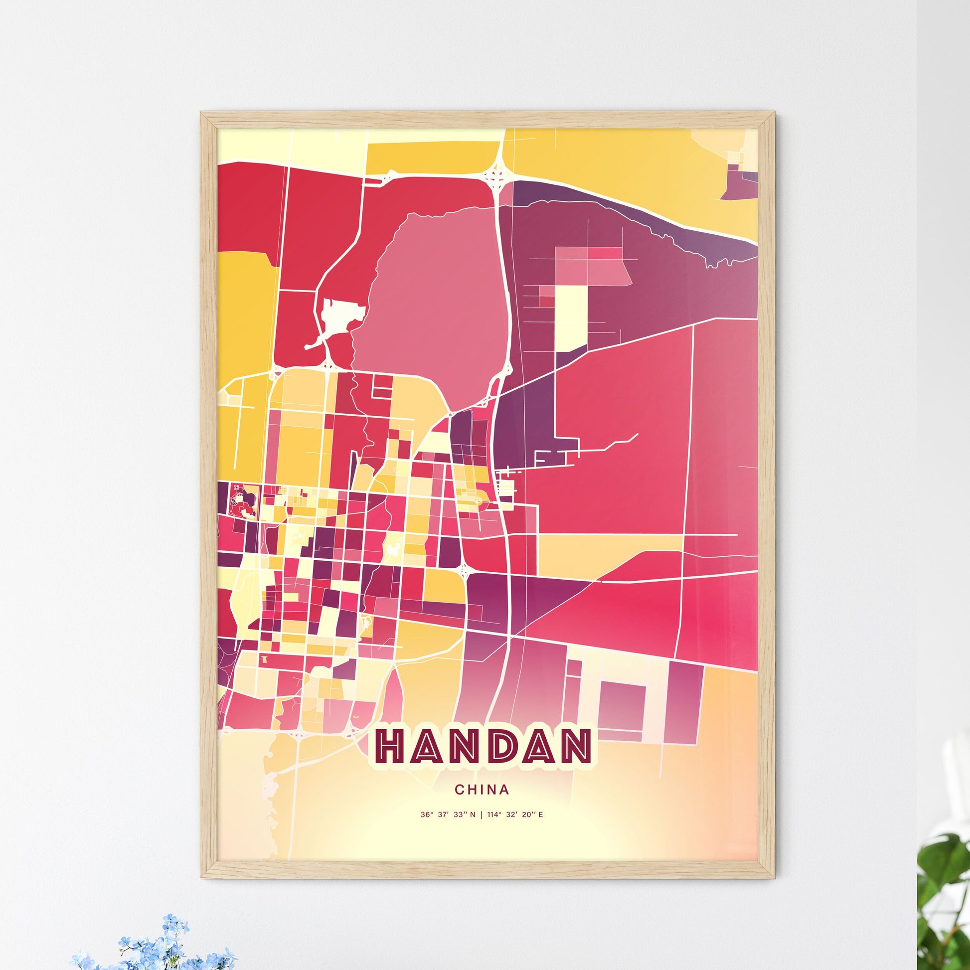 Colorful HANDAN CHINA Fine Art Map Hot Red