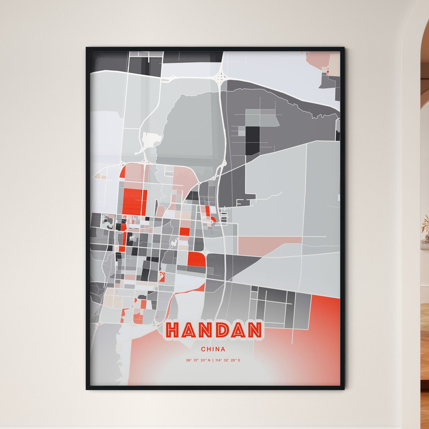 Colorful HANDAN CHINA Fine Art Map Modern