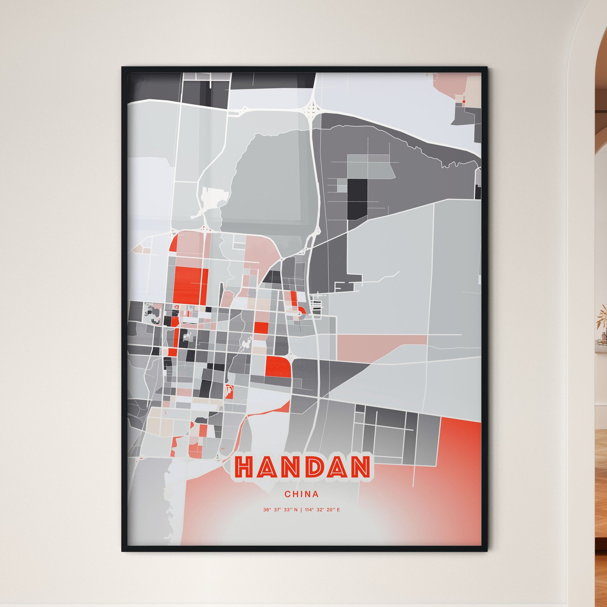 Colorful HANDAN CHINA Fine Art Map Modern