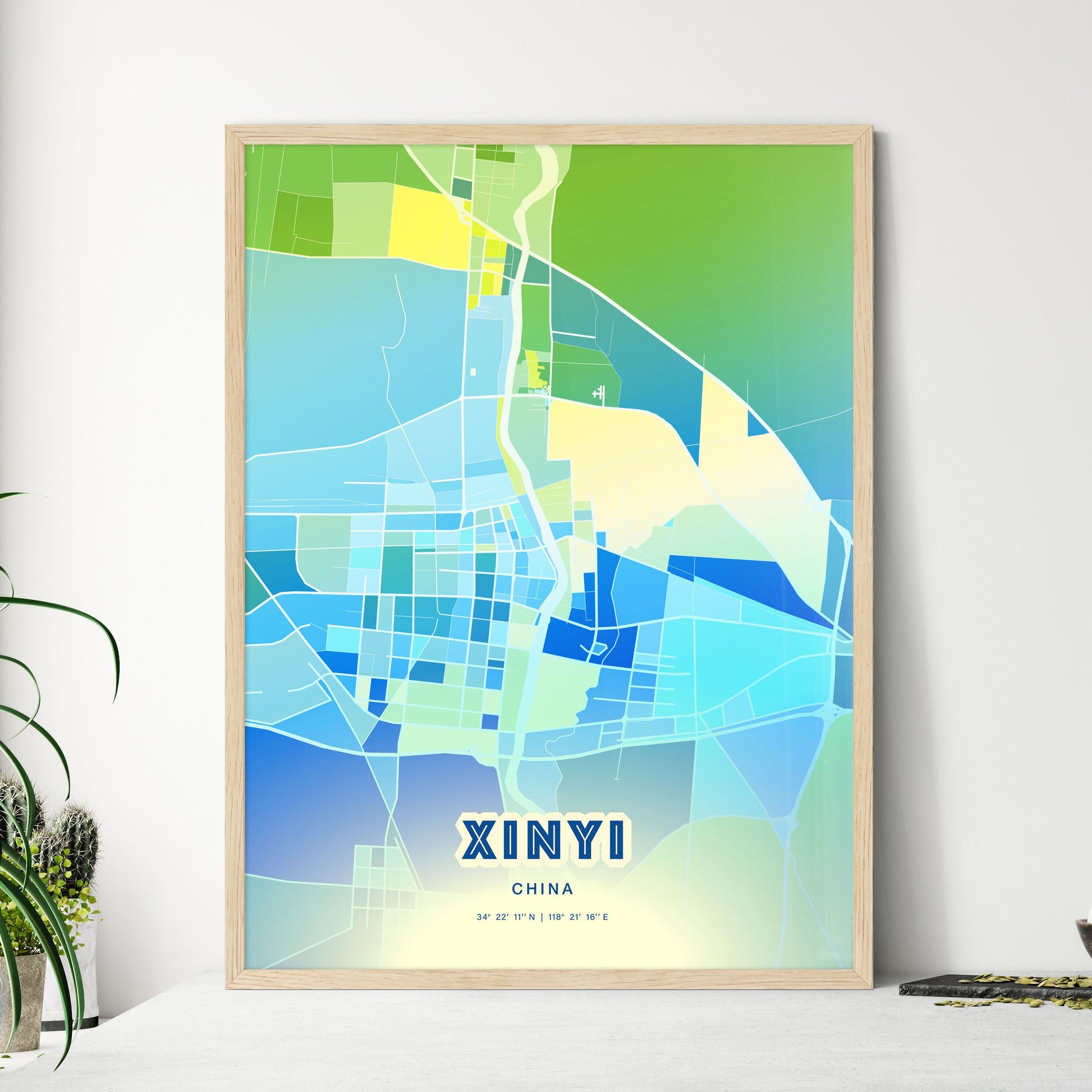 Colorful XINYI CHINA Fine Art Map Cool Blue