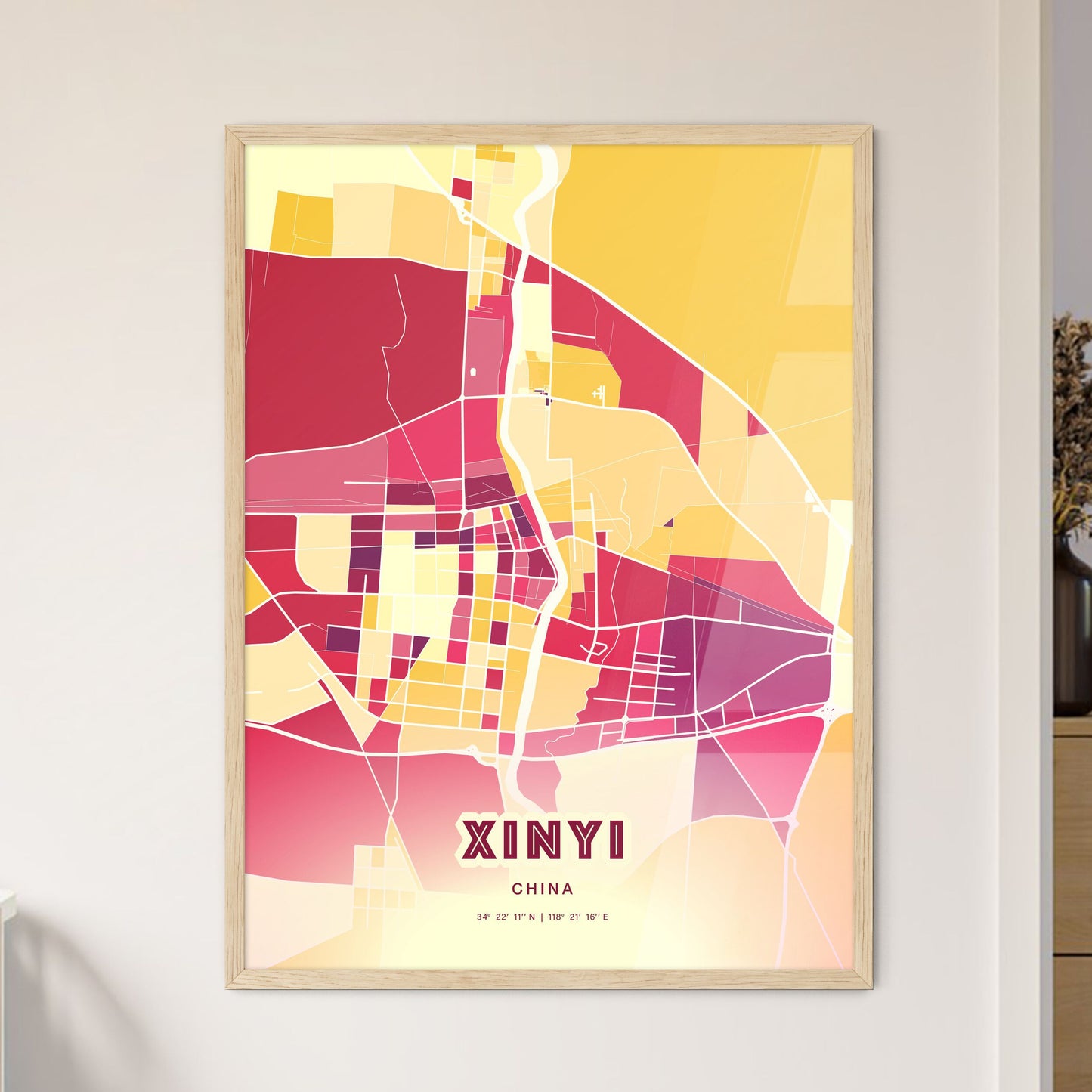 Colorful XINYI CHINA Fine Art Map Hot Red