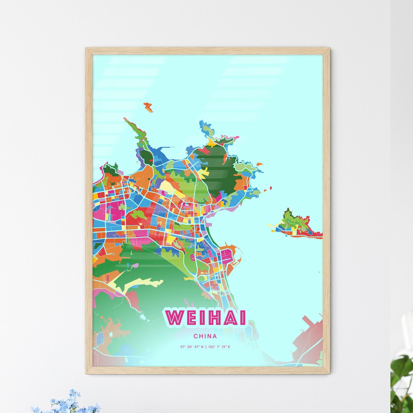 Colorful WEIHAI CHINA Fine Art Map Crazy Colors