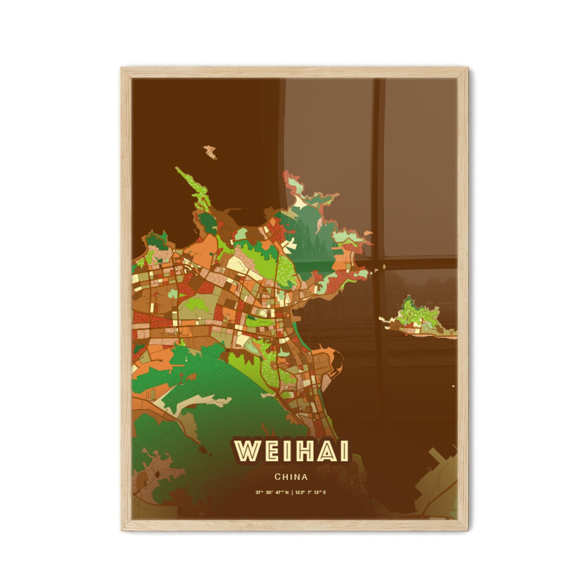 Colorful WEIHAI CHINA Fine Art Map Farmhouse