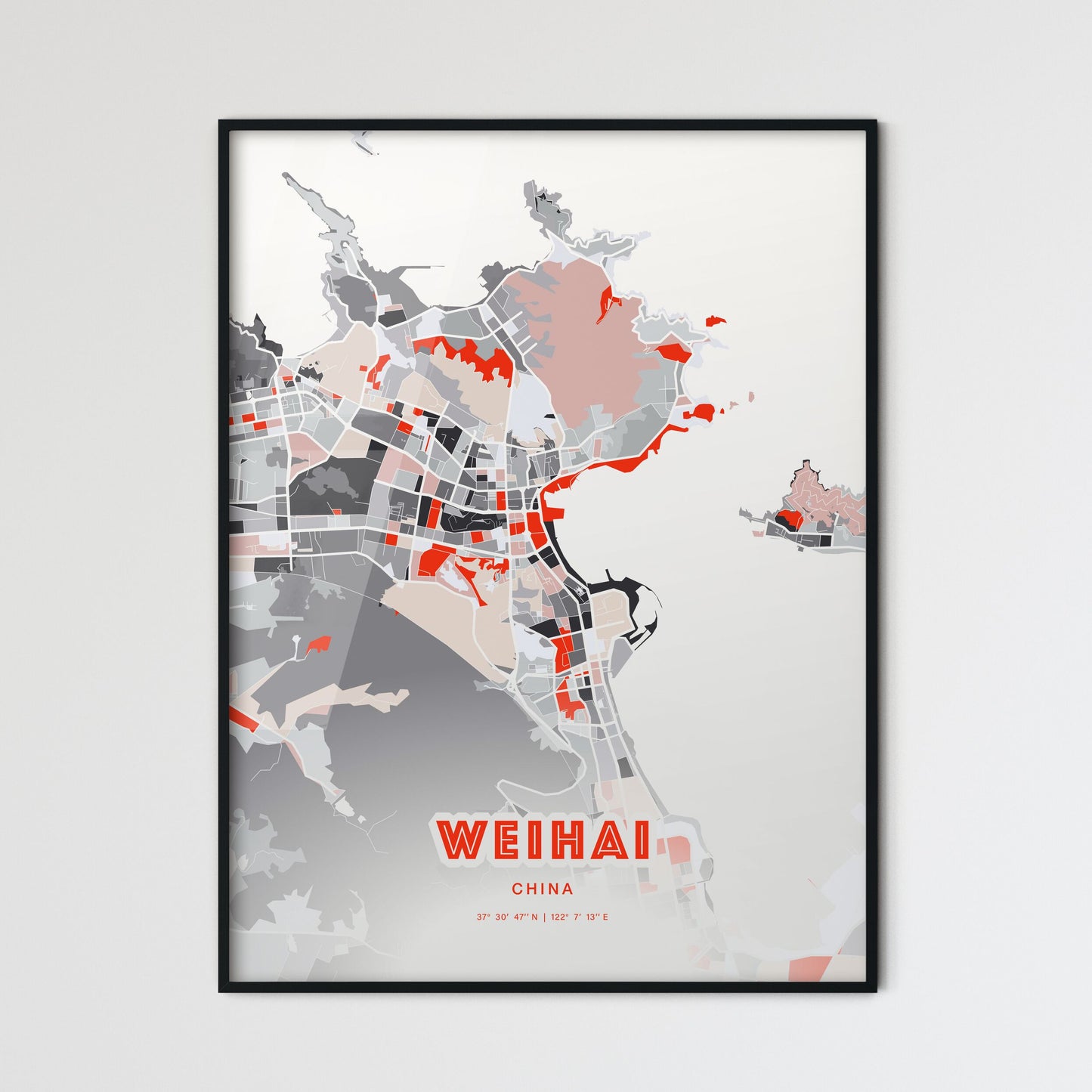 Colorful WEIHAI CHINA Fine Art Map Modern