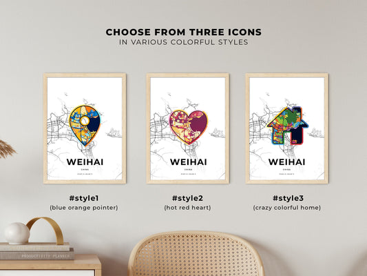 Weihai China maps with colorful icons