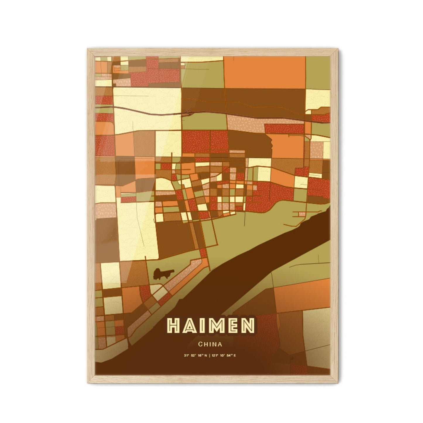 Colorful HAIMEN CHINA Fine Art Map Farmhouse