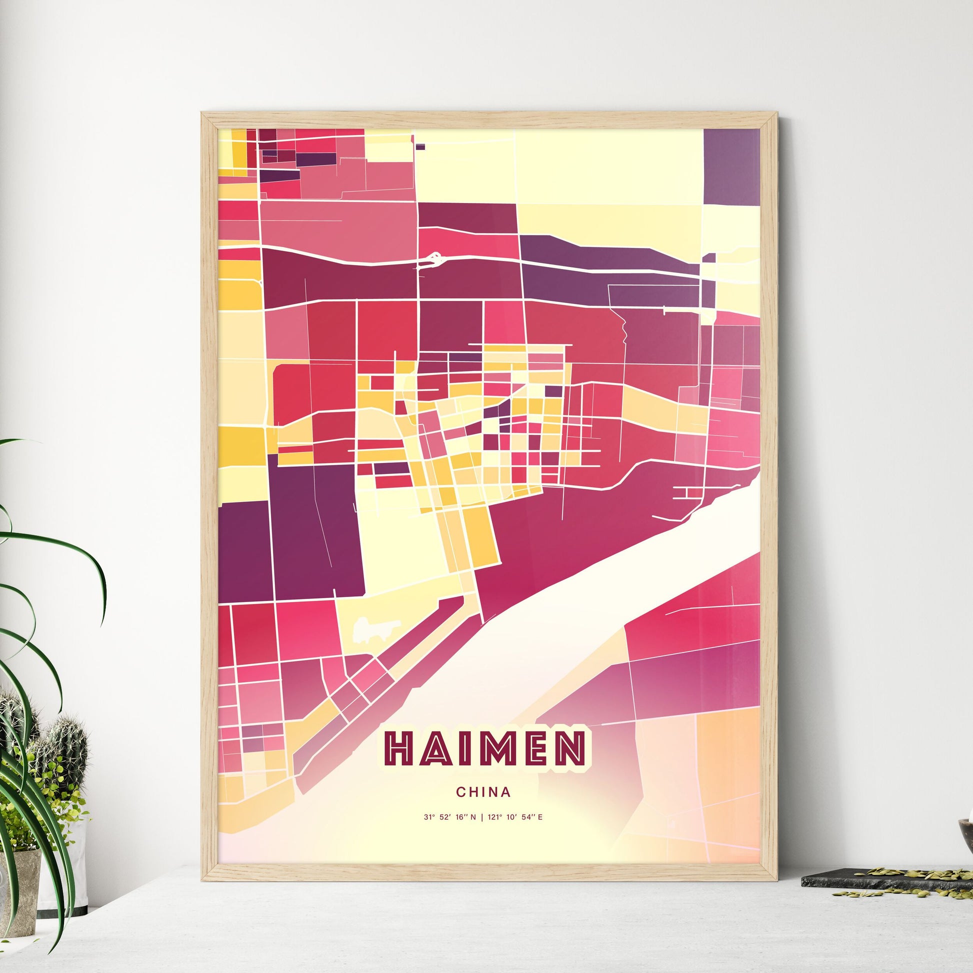 Colorful HAIMEN CHINA Fine Art Map Hot Red