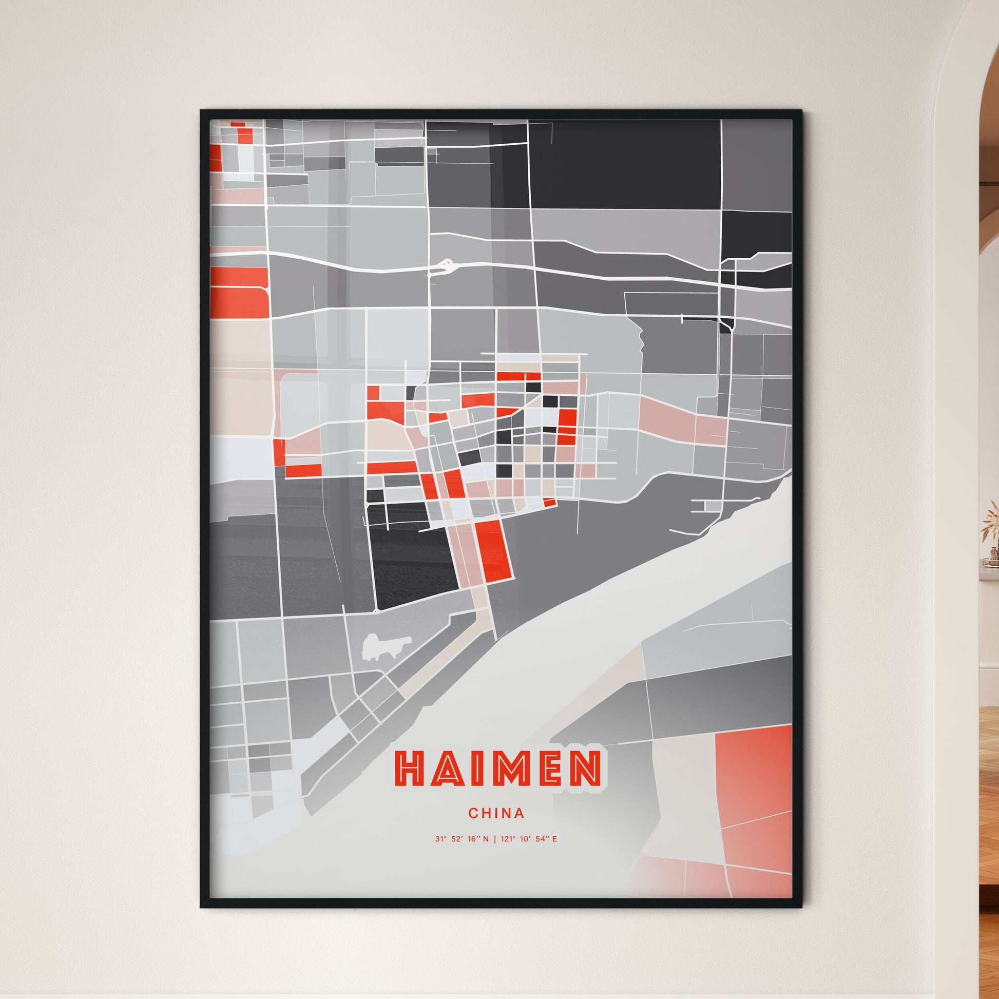 Colorful HAIMEN CHINA Fine Art Map Modern