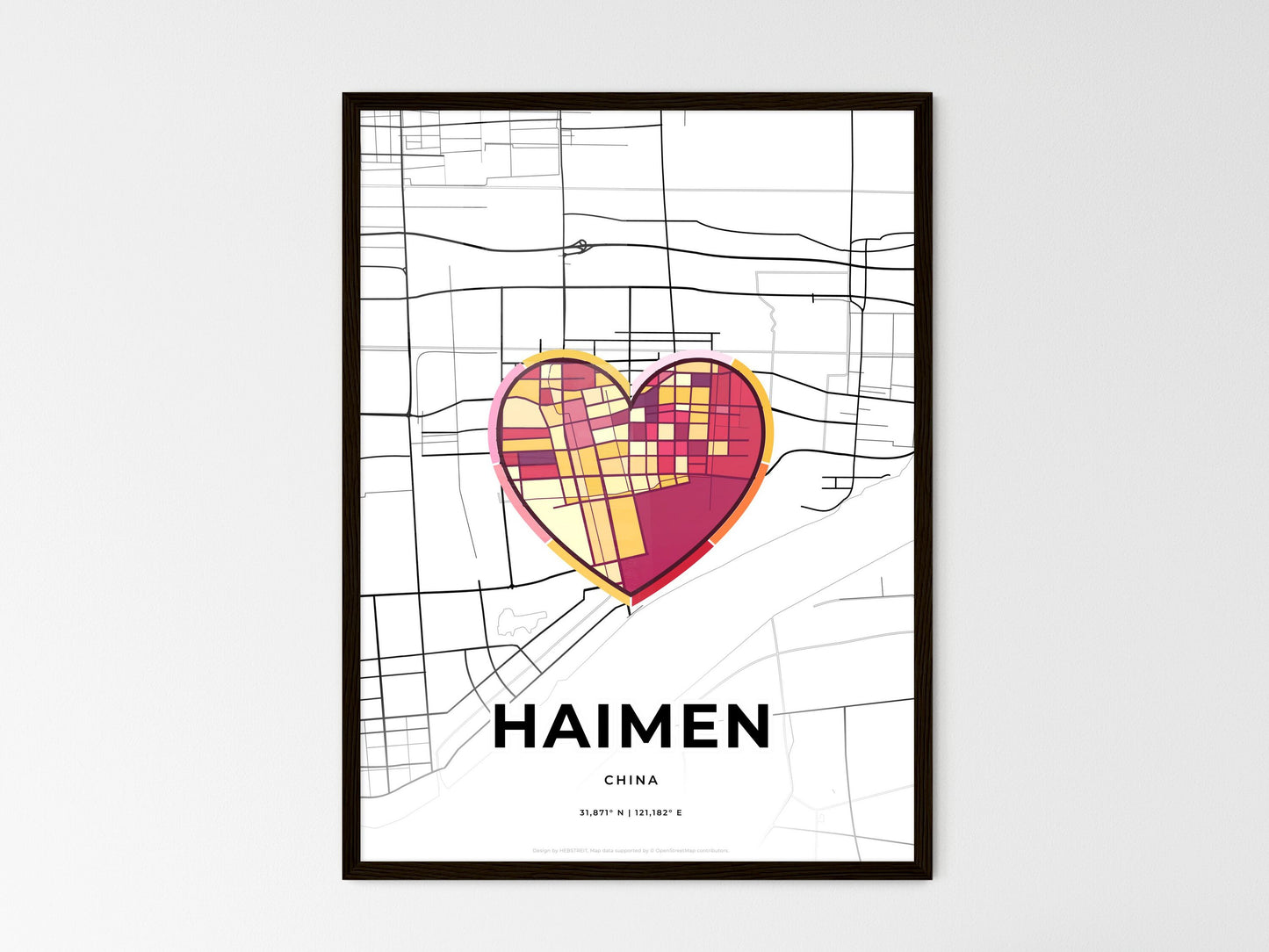 Haimen China wedding art map with heart icon