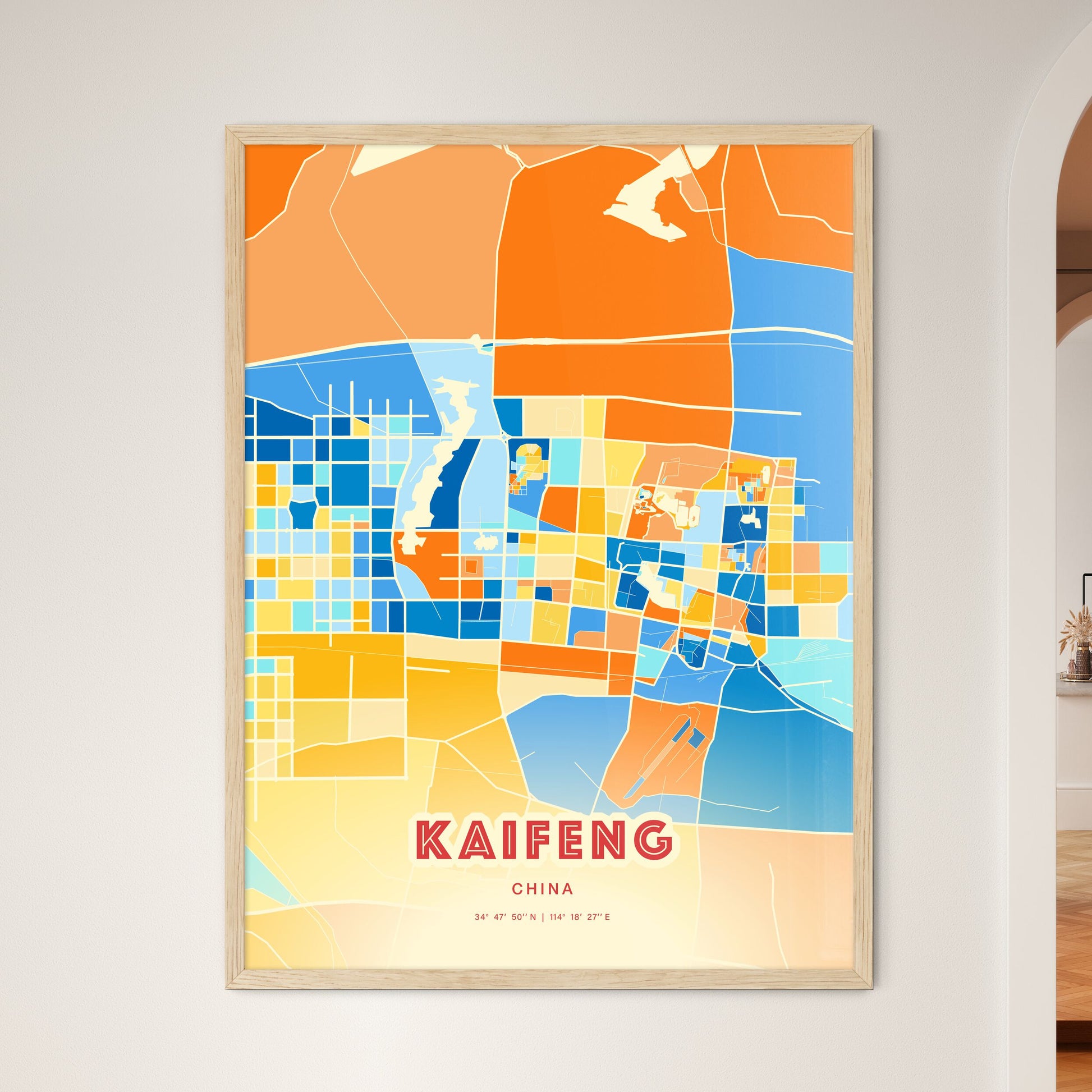 Colorful KAIFENG CHINA Fine Art Map Blue Orange