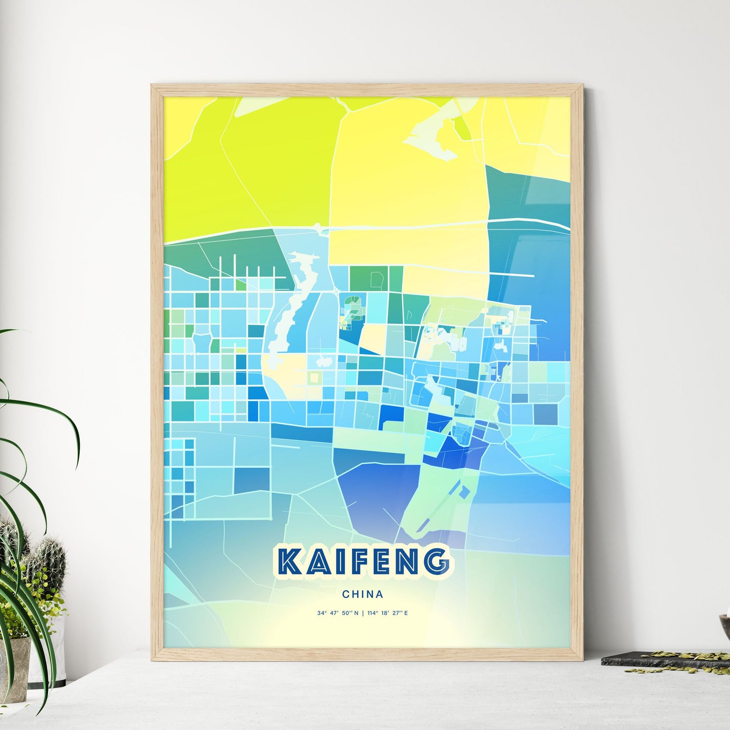 Colorful KAIFENG CHINA Fine Art Map Cool Blue