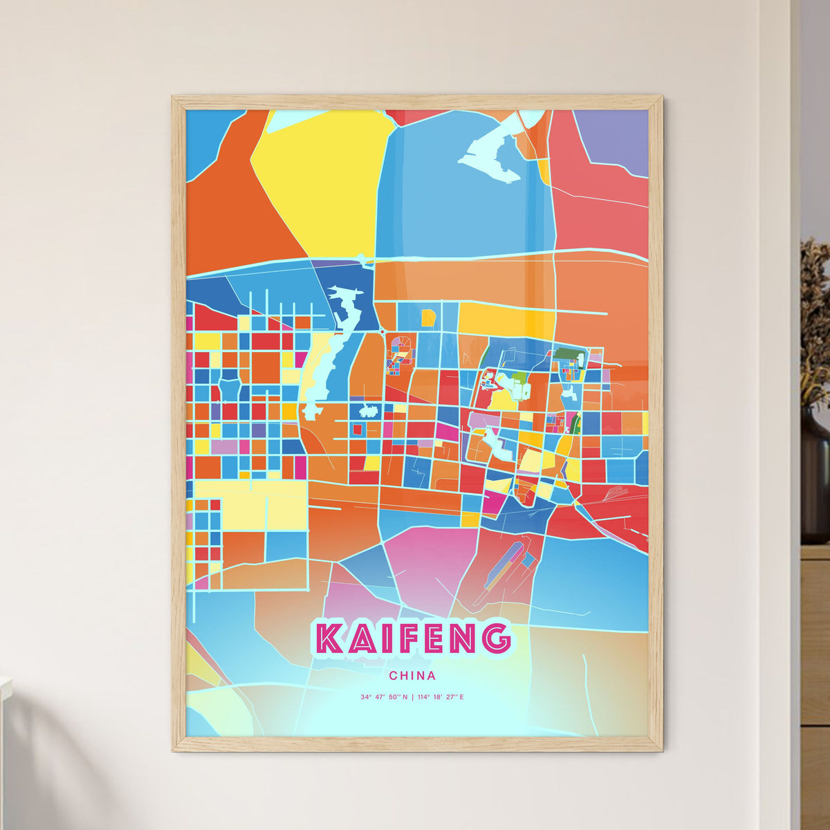 Colorful KAIFENG CHINA Fine Art Map Crazy Colors