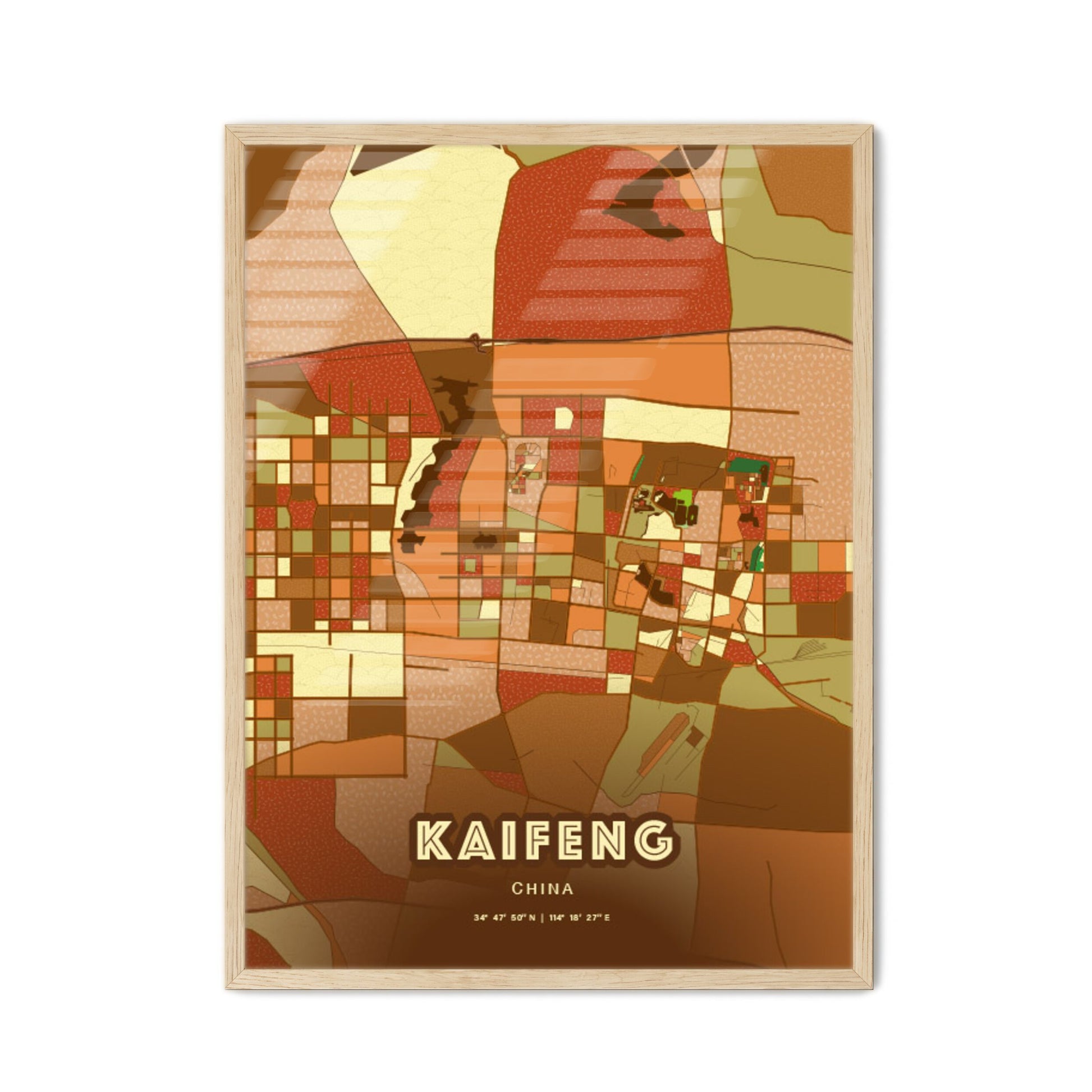 Colorful KAIFENG CHINA Fine Art Map Farmhouse